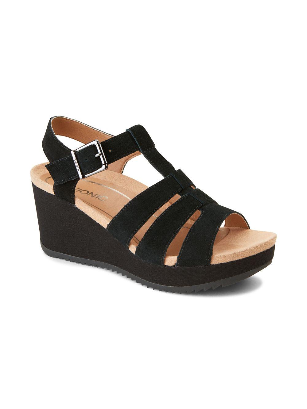 vionic black wedge sandals
