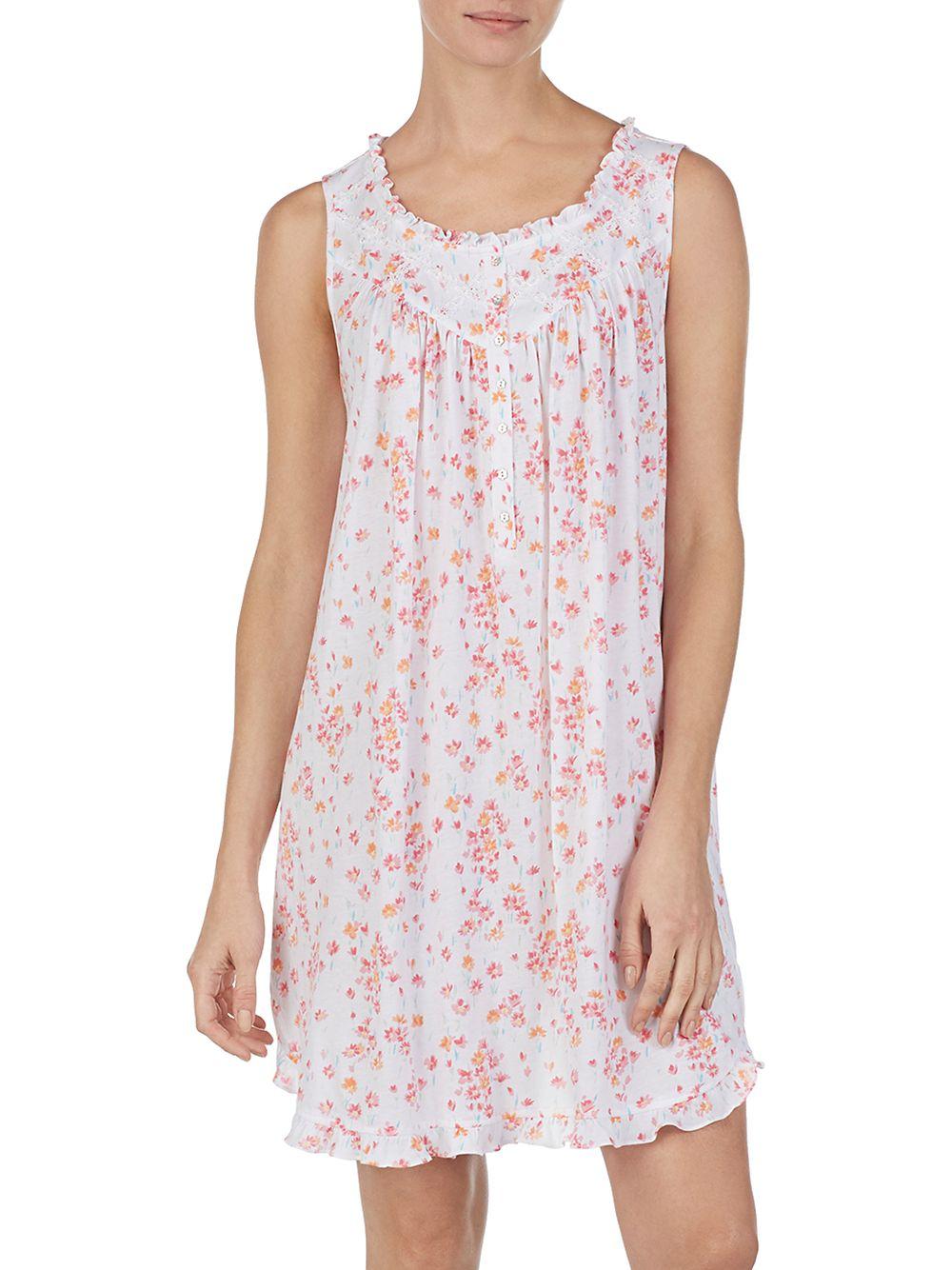 Eileen West Ruffled Cotton Knit Chemise Nightgown in White Lyst