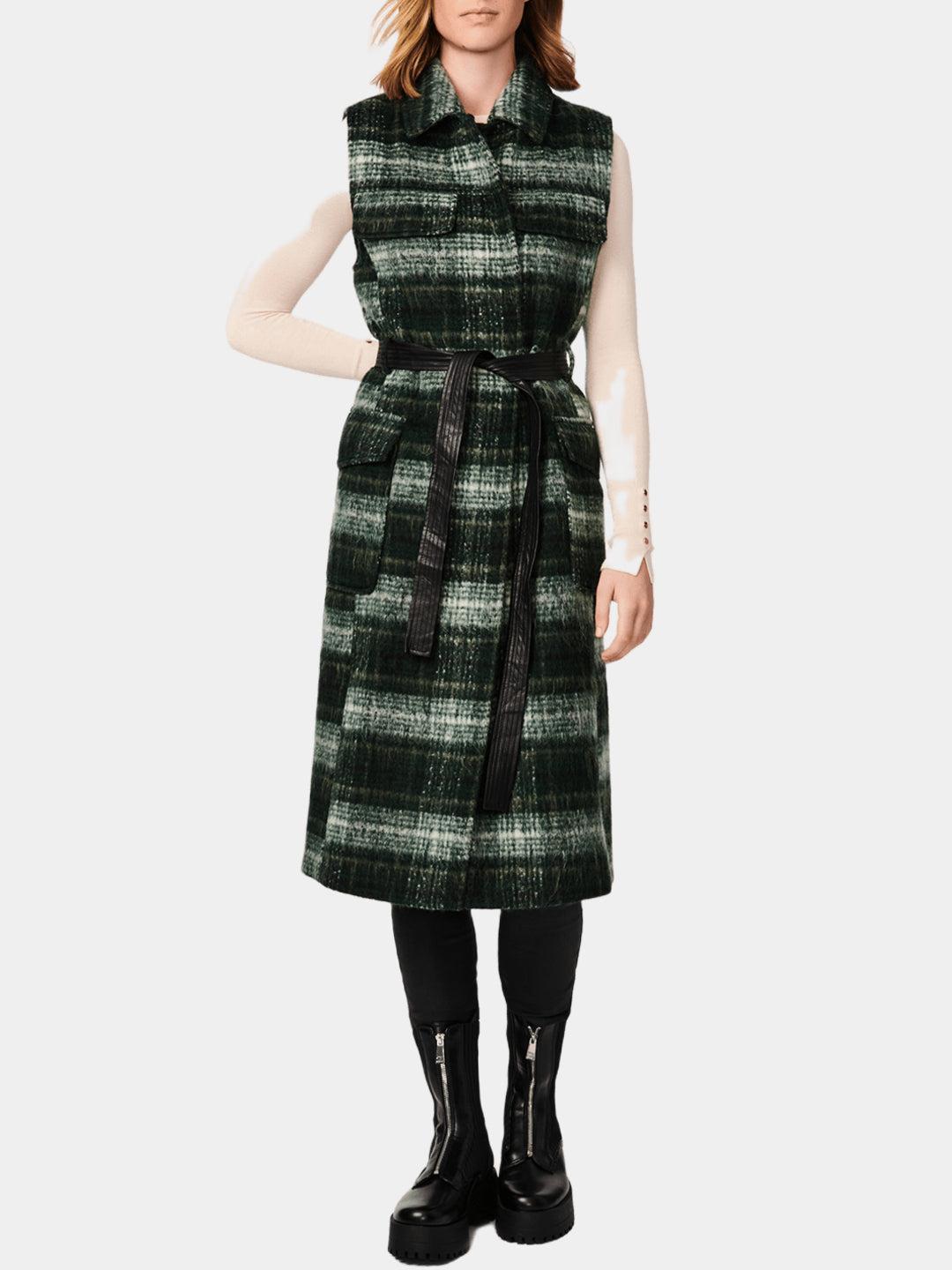 Bernardo Long Plaid Wool Wrap Vest in Green Lyst