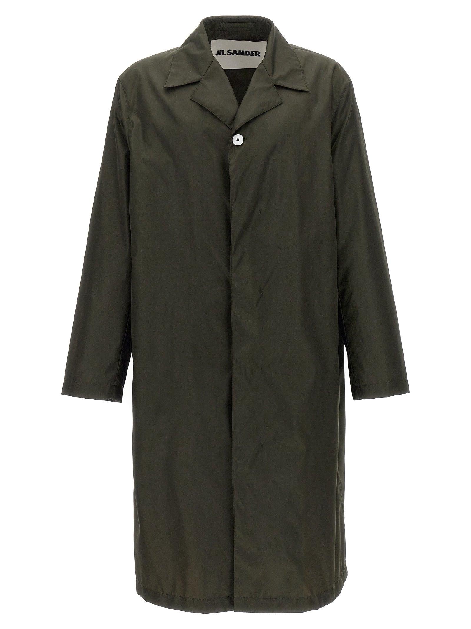 Jil Sander Single-Breasted Nylon Twill Trench Coat in Green | Lyst