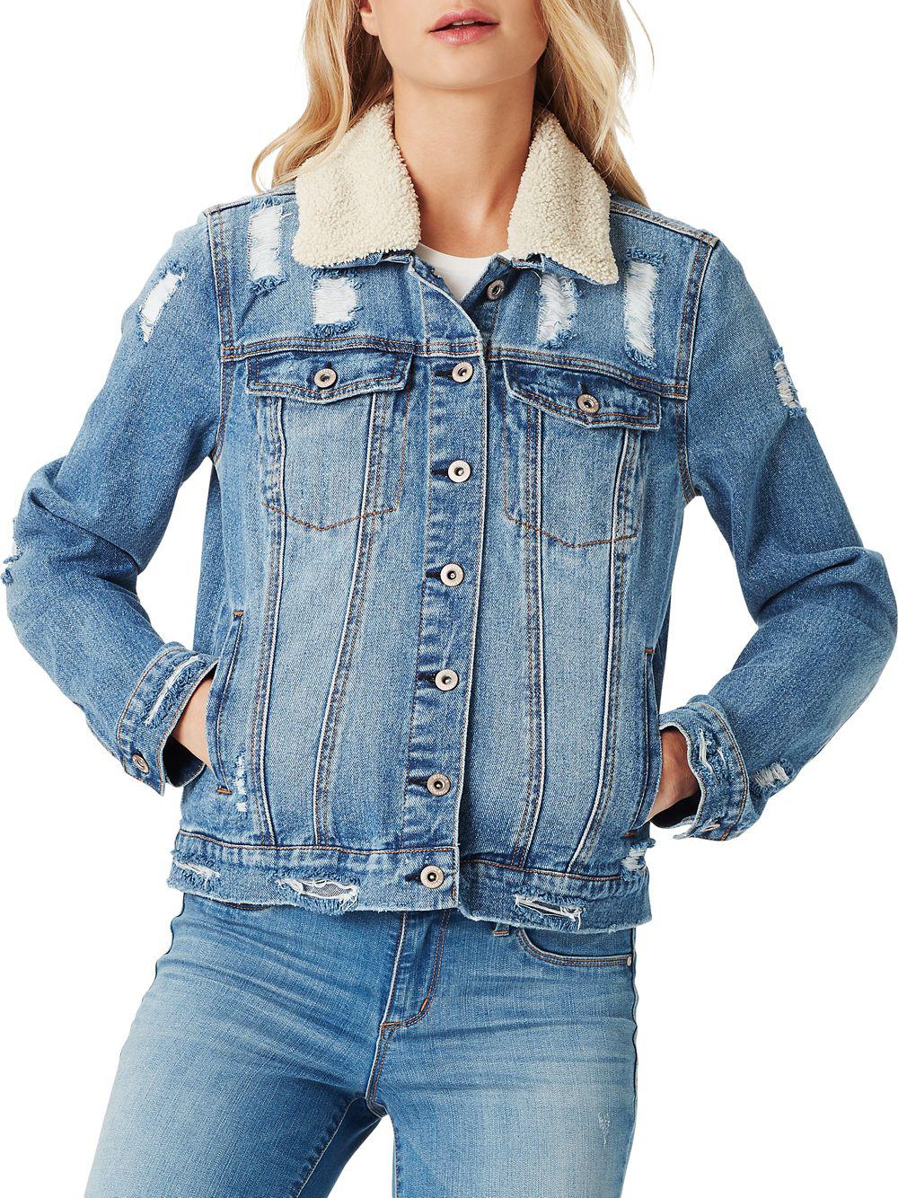 Jessica Simpson Sherpa Denim Jacket in Blue - Lyst
