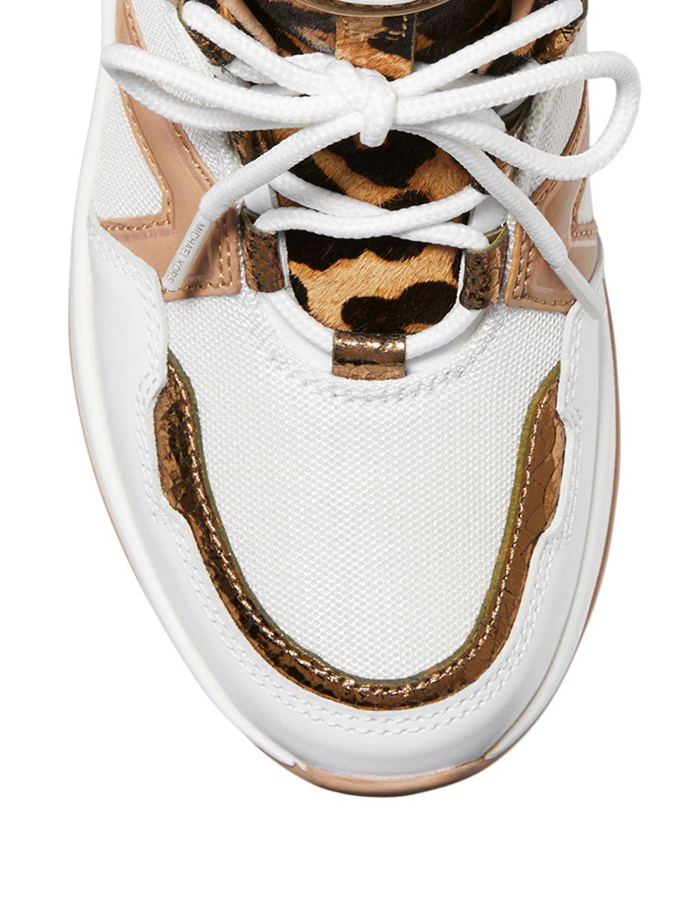 Michael Kors Olympia Leopard Calf Hair And Leather Trainer in White | Lyst