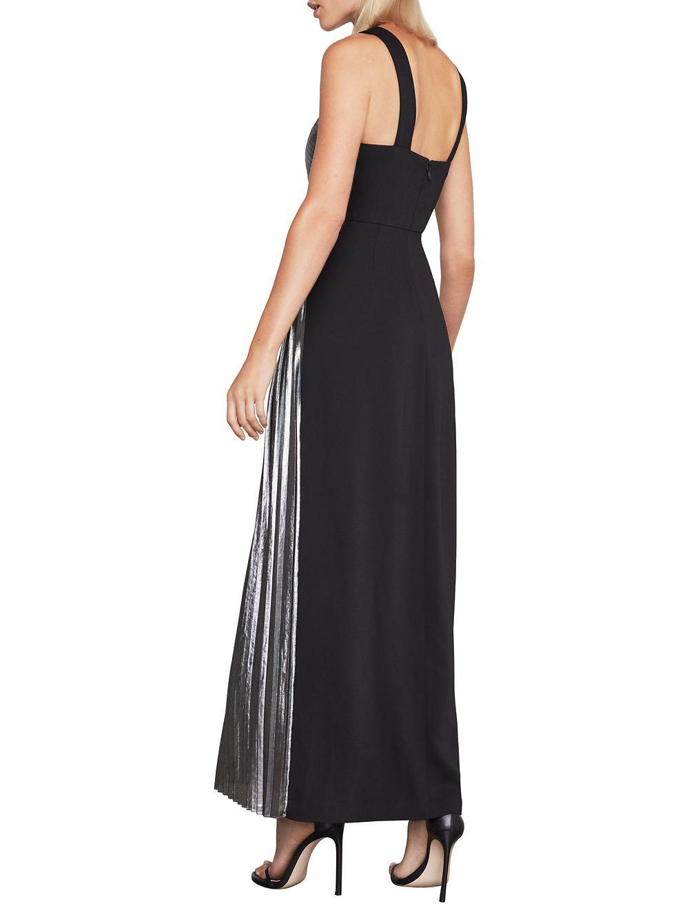 bcbg pleated metallic halter gown