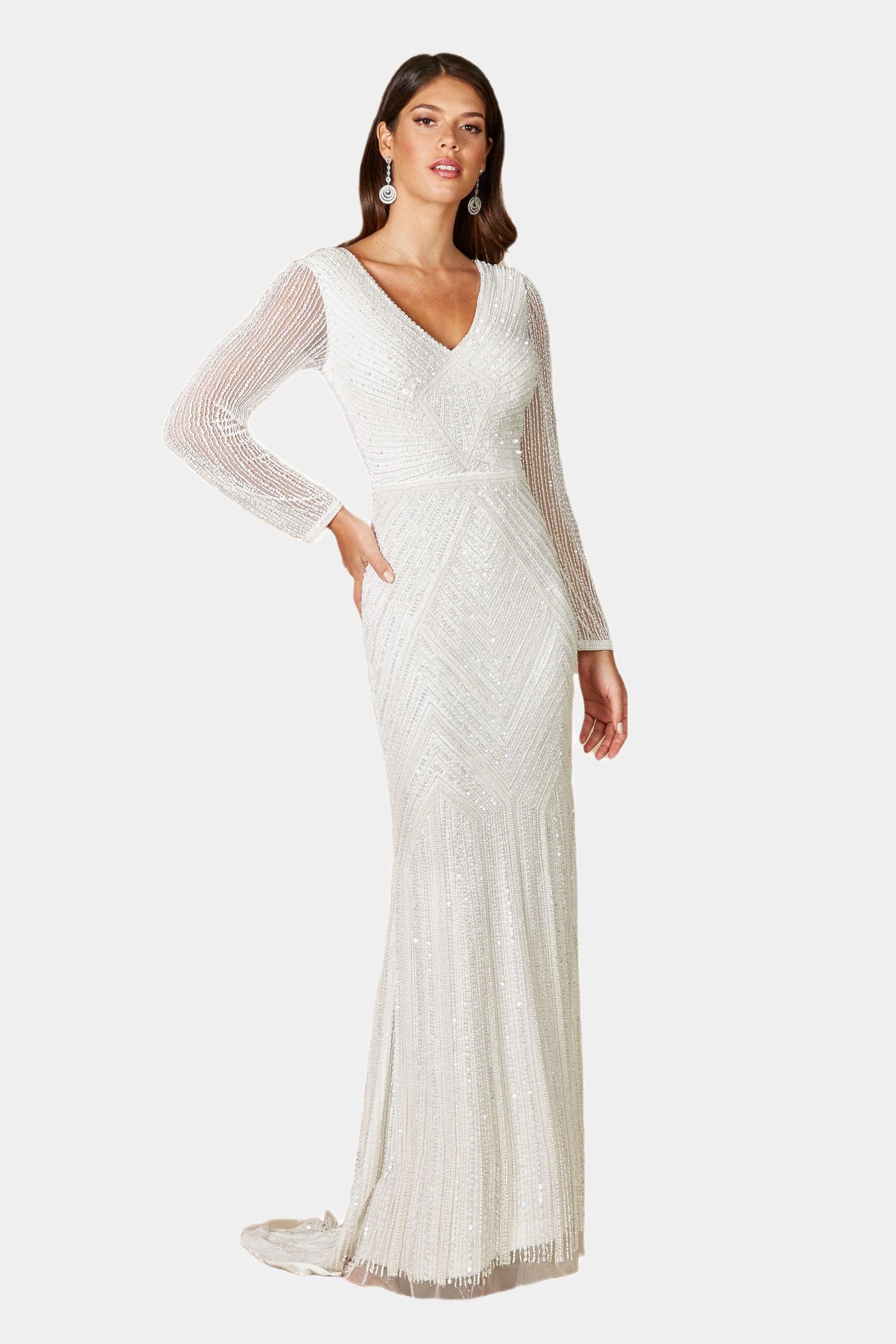 Lara Finley Sheer Sleeve Wedding Gown in White Lyst