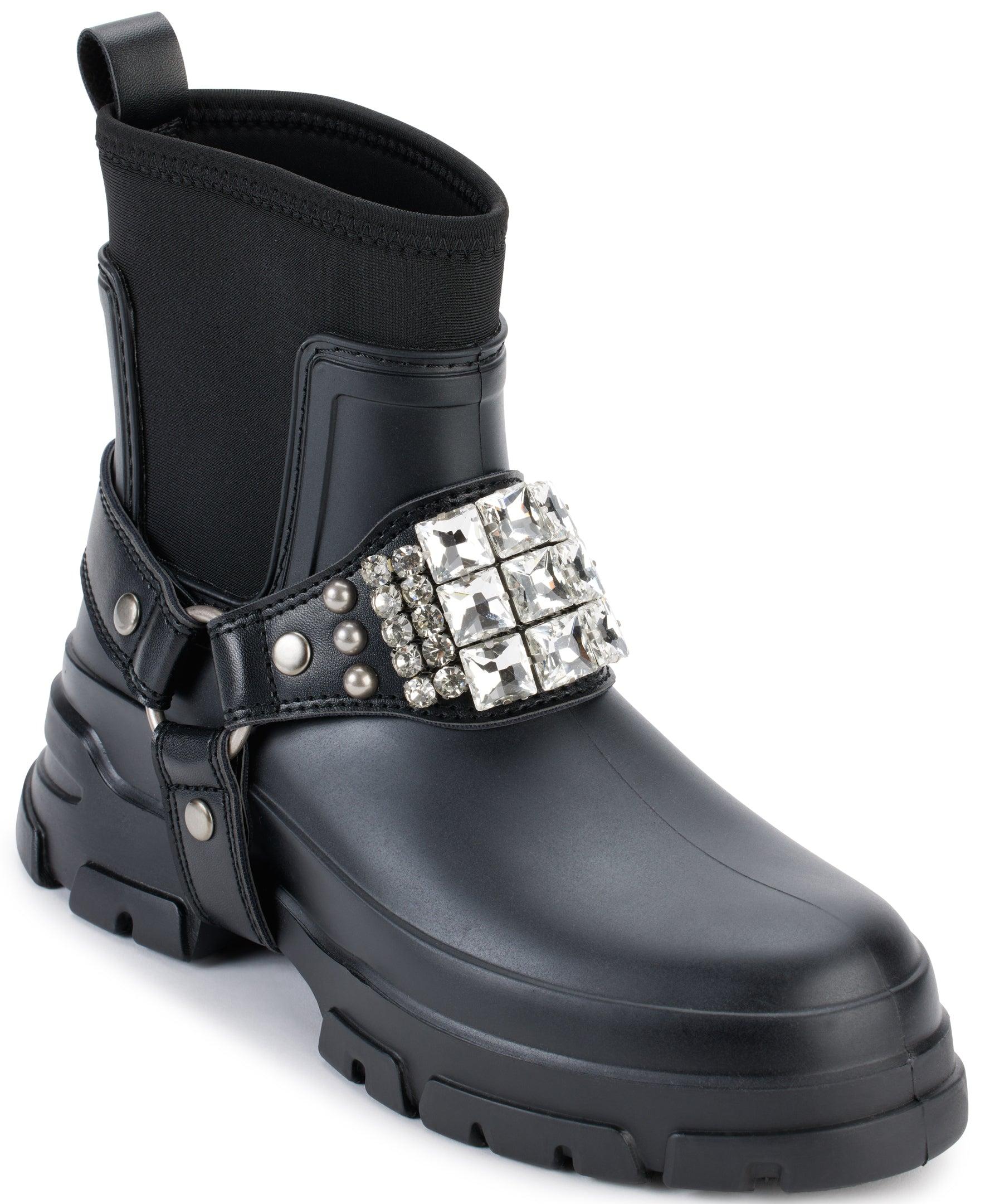 Karl Lagerfeld Rylie Embellished Harness Rain Booties in Black | Lyst