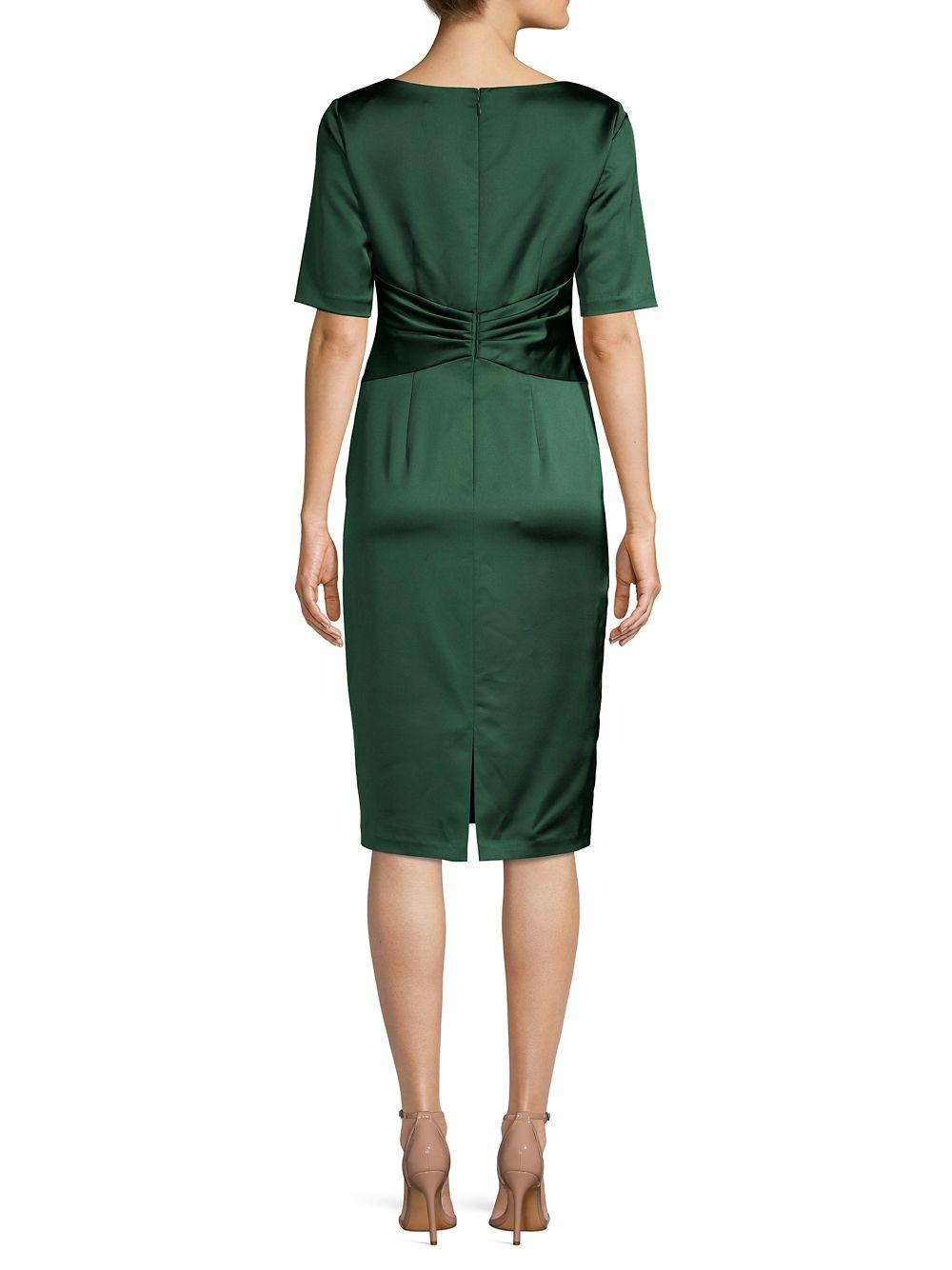 Adrianna Papell Pleat Wrap Satin Cocktail Dress in Green | Lyst