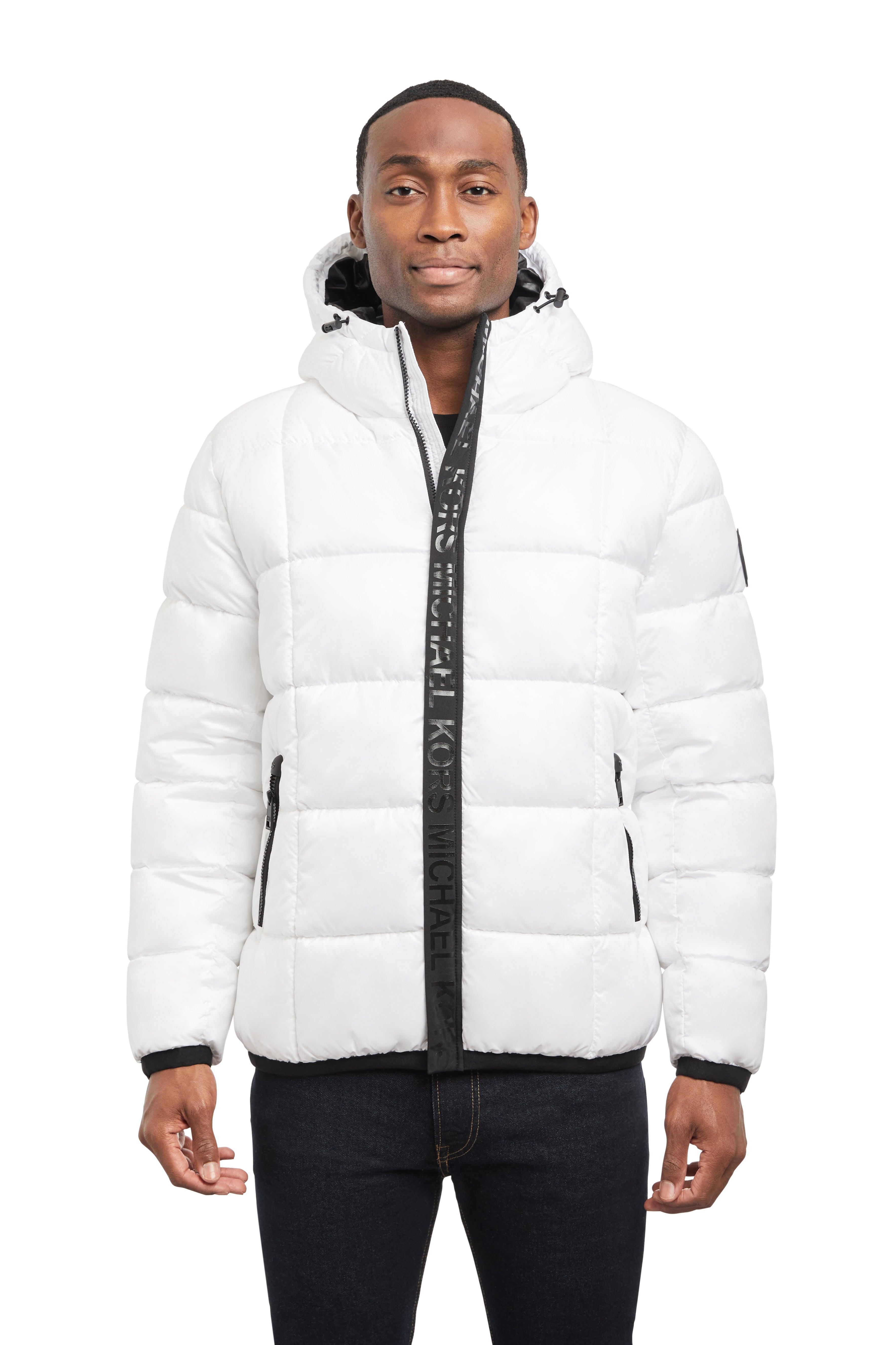 Michael Kors Shiny Puffer Mk Gelled Logo Jacket in White for Men | Lyst