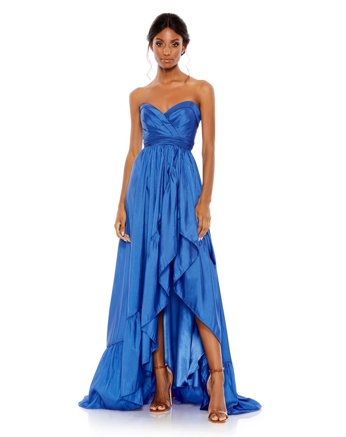 Mac Duggal Asymmetrical Strapless Ruffle Gown in Blue | Lyst