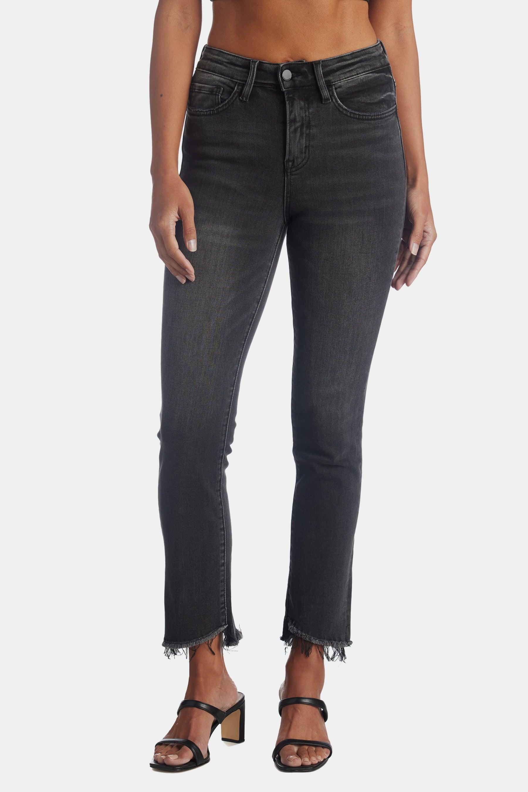 Flying Monkey High Rise Straight Crop Uneven Hem Jeans in Blue | Lyst