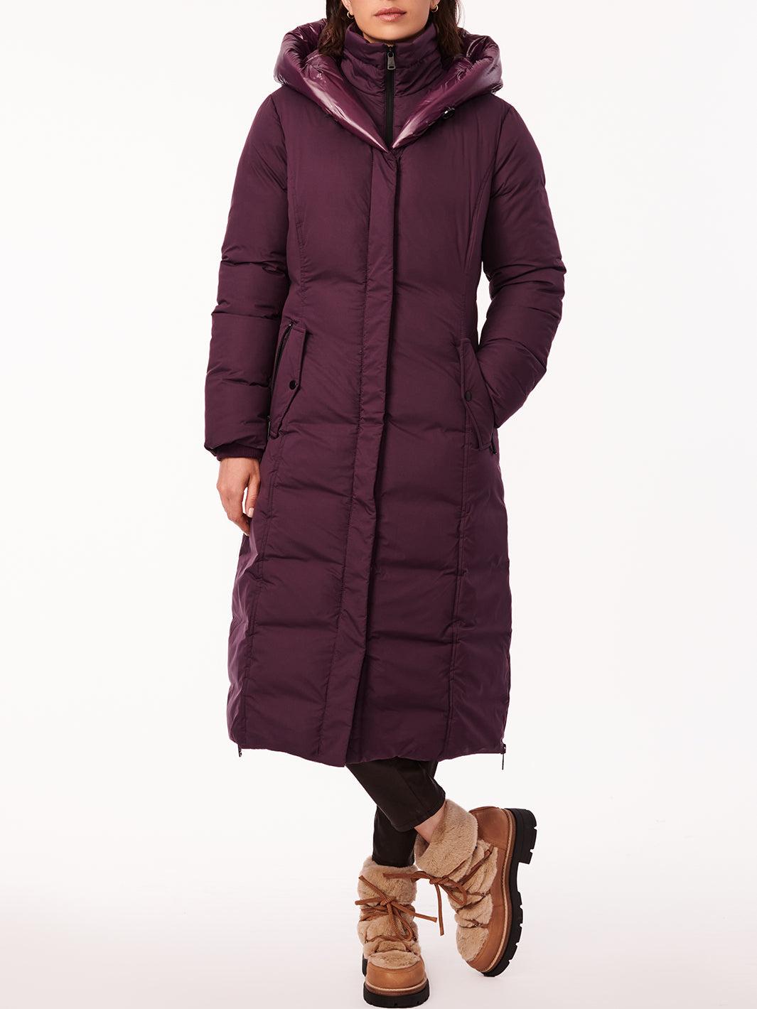 Bernardo Contrast Hood Long Puffer Coat In Purple Lyst 100-recycle-polyester-fabric-for-suit-jacket-lining-hangzhou-kangman