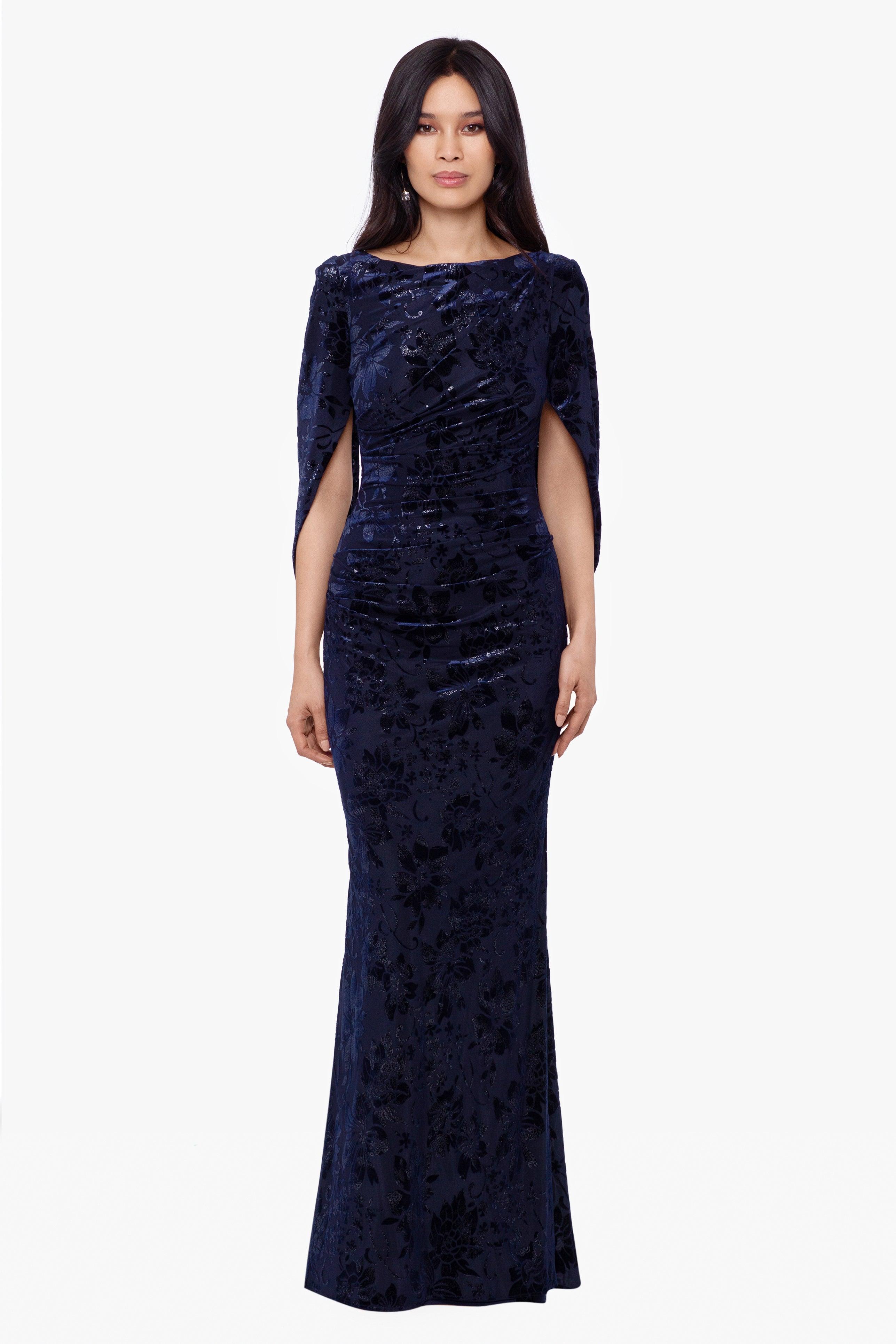 Betsy & Adam Long Burnout Velvet Drape Back Dress in Blue Lyst