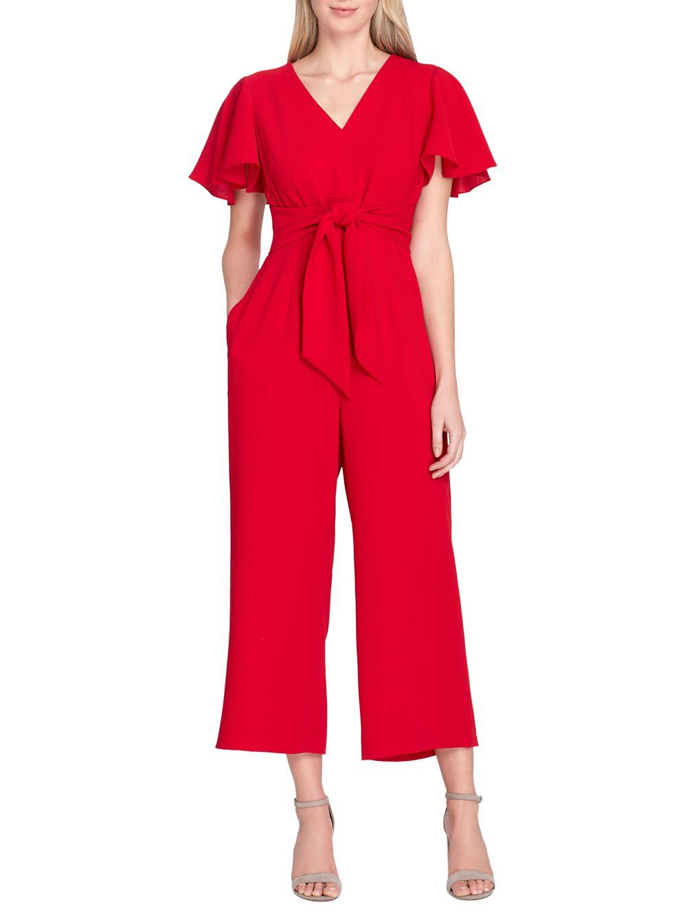 Tahari Flutter-sleeve Tie-front Jumpsuit in Red - Save 70% - Lyst
