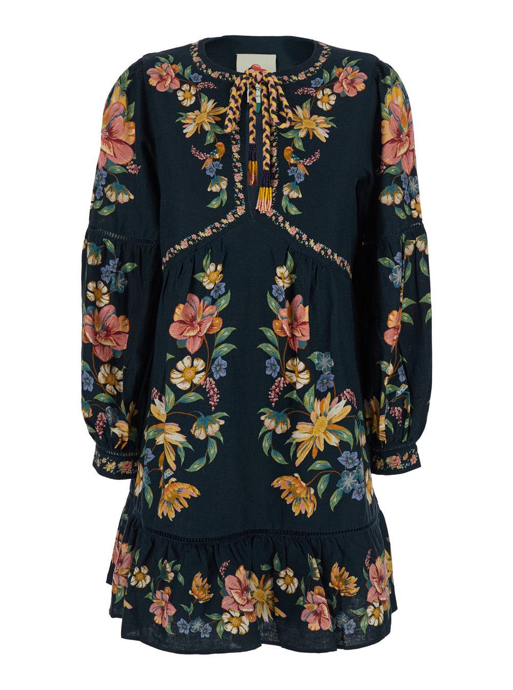 brown marble long sleeve dress Farm Rio Women's Gigi Tapestry Brown Mini Dress – Saint Bernard main image 1