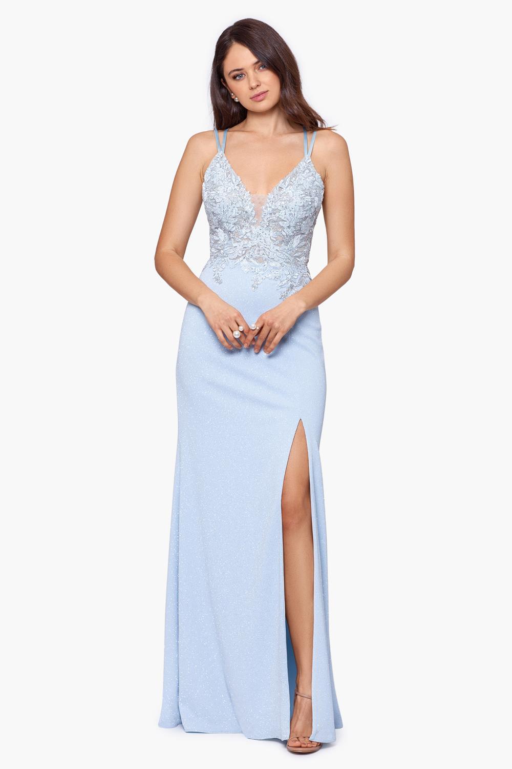 Xscape Long Glitter Gown in Blue Lyst