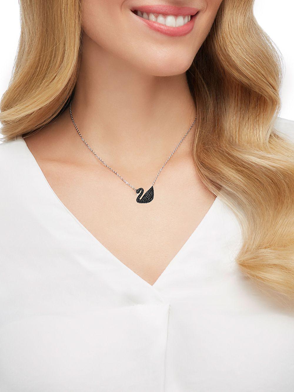 Swarovski Swan Crystal Studded Pendant Necklace in Black Lyst