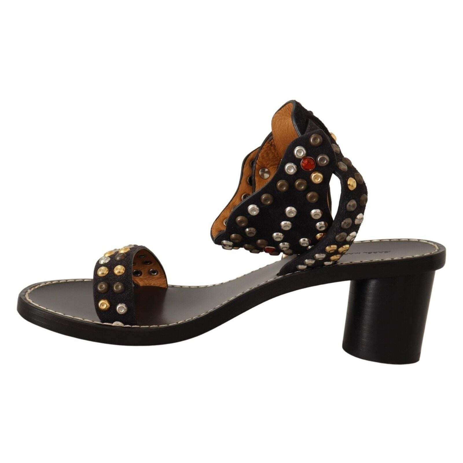 Isabel Marant Black Studded Leather Ankle Strap Sandals Shoes | Lyst