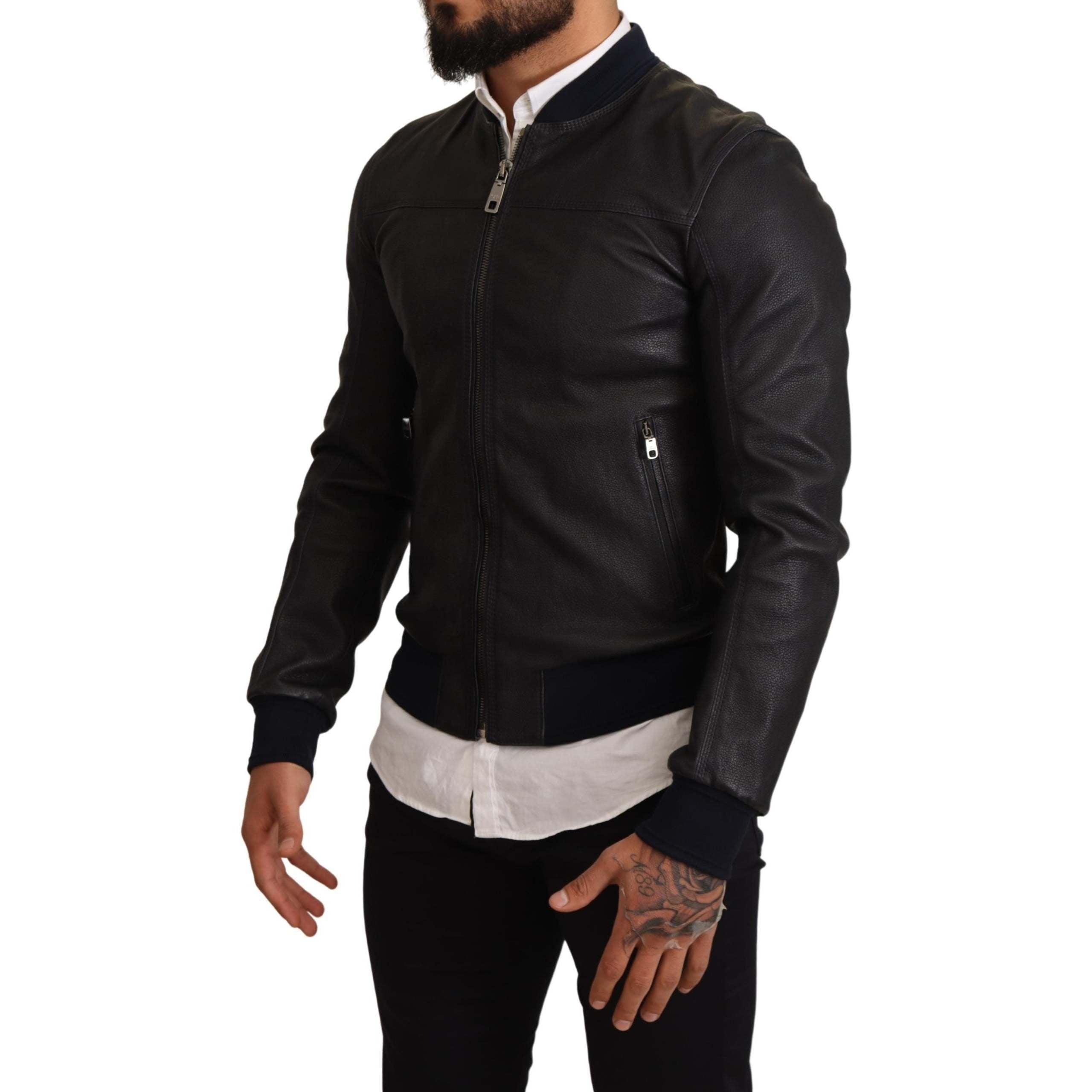 Dolce & Gabbana Leather Full Zip Bomber Jacket in Black for Men | Lyst