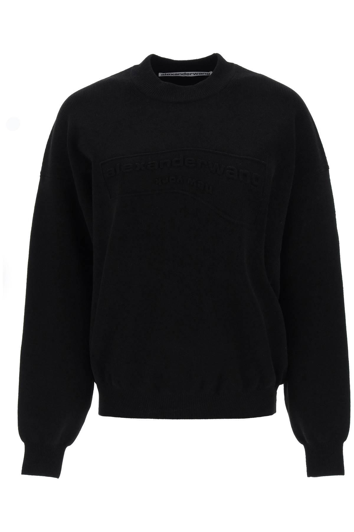 Alexander Wang Crew neck Sweater With Embossed Logo in Black Lyst