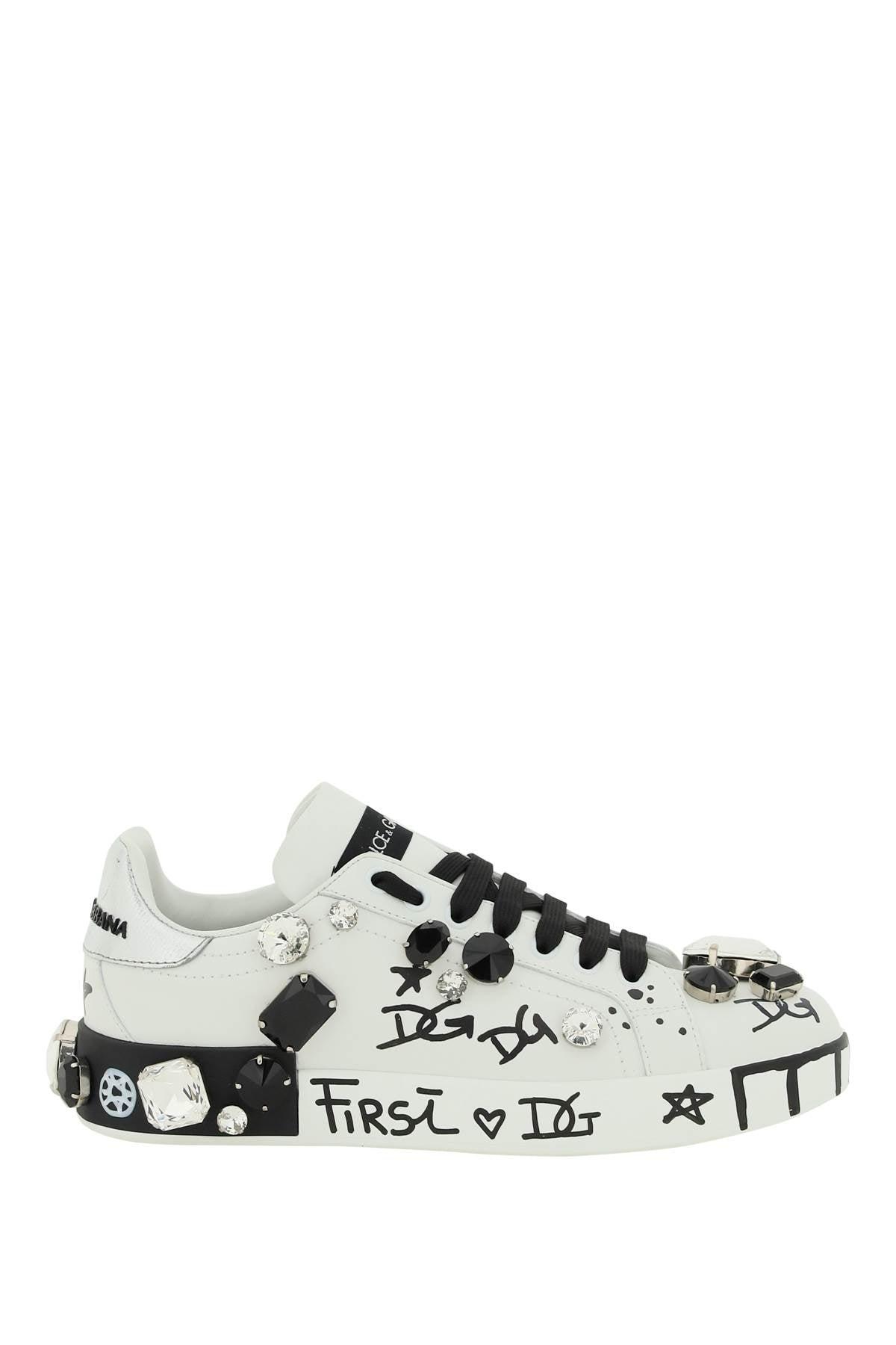 Dolce & Gabbana Printed Leather Portofino Sneakers With Stones in White |  Lyst