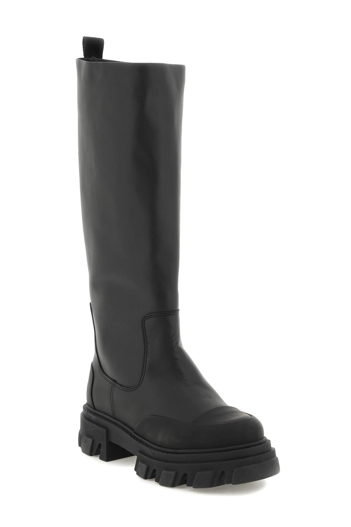 Ganni Tubular Leather Boots in Black | Lyst