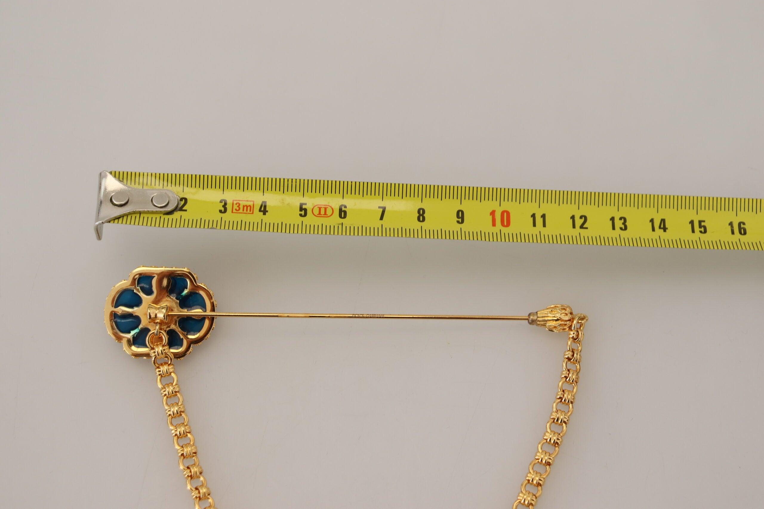 Crown stick pin brooch in yellow and white gold with curly gold