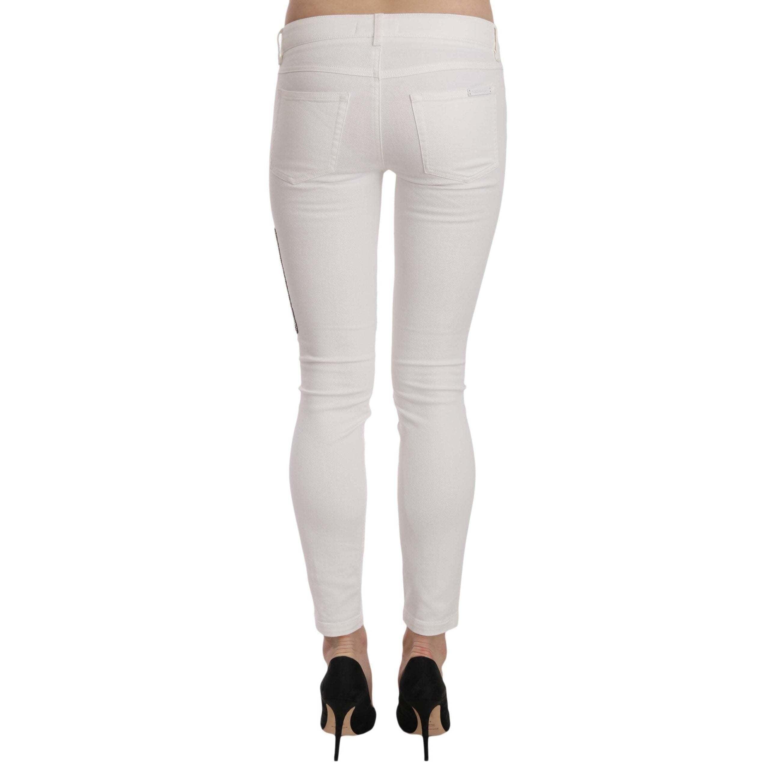 Dolce & Gabbana Dolce Gabbana Queen Of Hearts Crystal Skinny Jeans in White  | Lyst