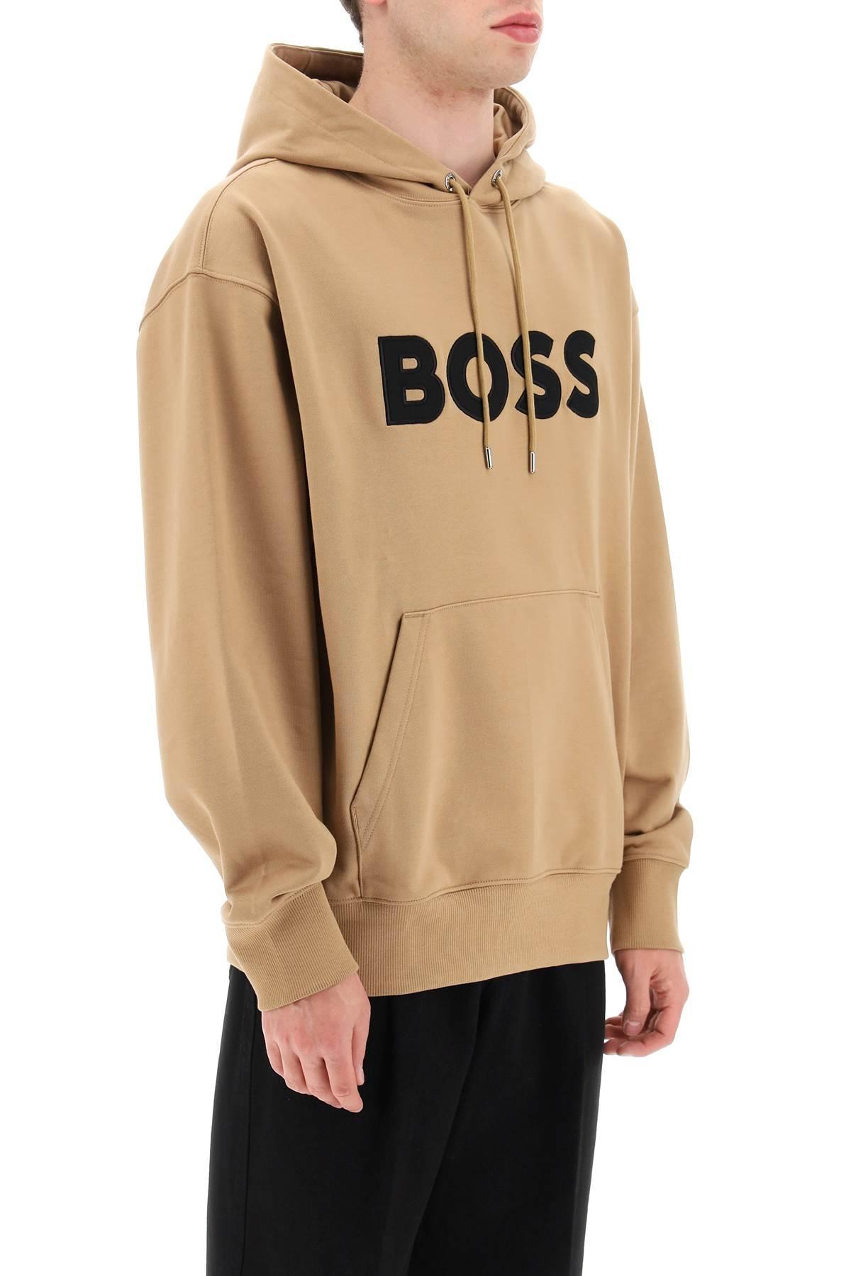 BOSS by HUGO BOSS Logo Patch Hoodie in Natural for Men | Lyst