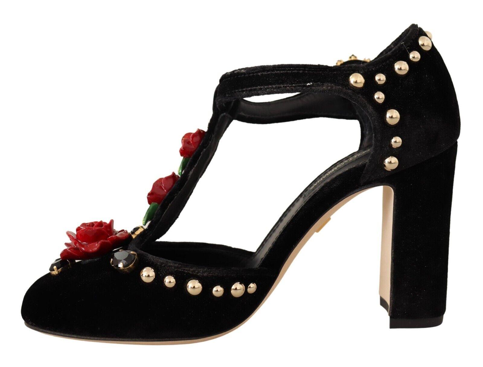 Dolce & Gabbana Mary Jane Pumps Roses Crystals Shoes in Black | Lyst