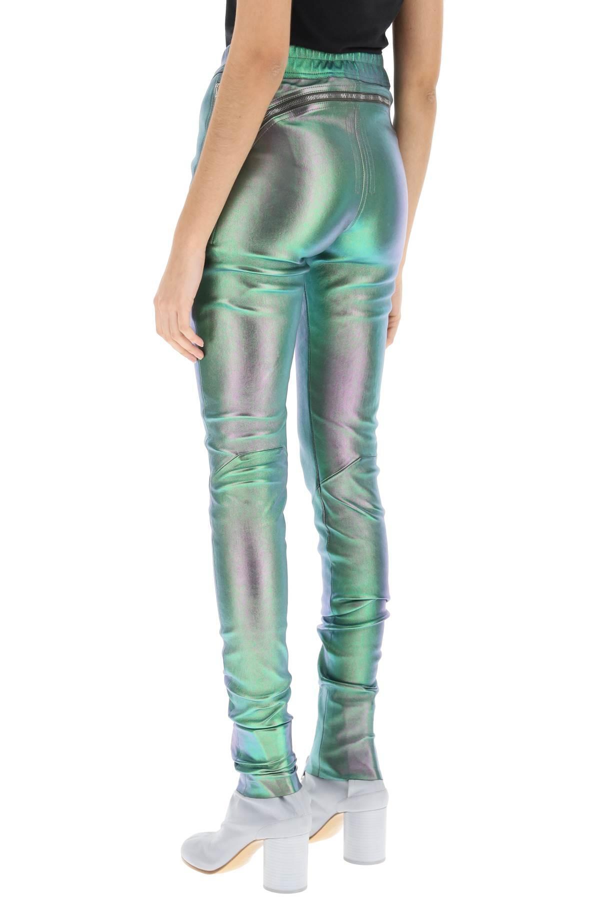 RICK OWENS Zip-detailed iridescent leather-blend leggings
