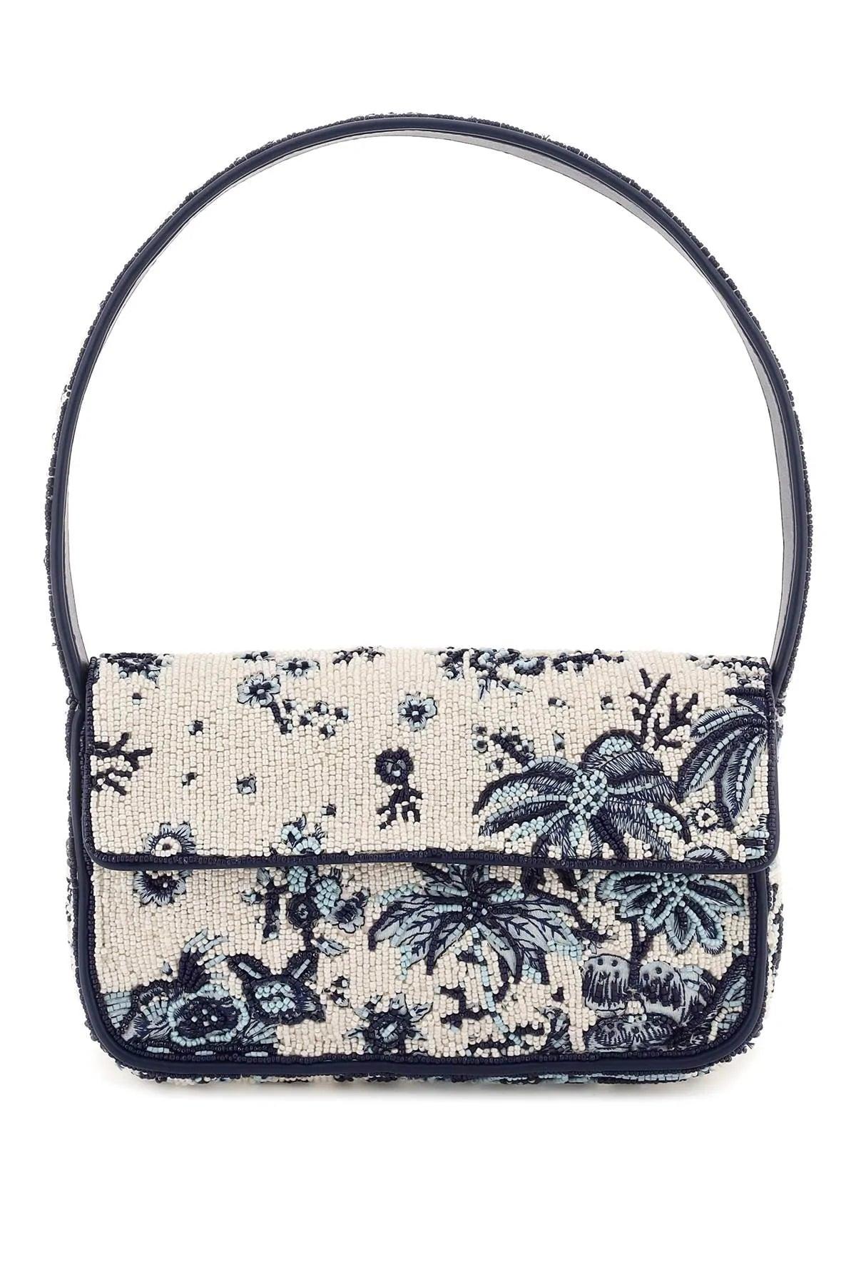 STAUD toile De Pup Tommy Beaded Shoulder Bag Blue white