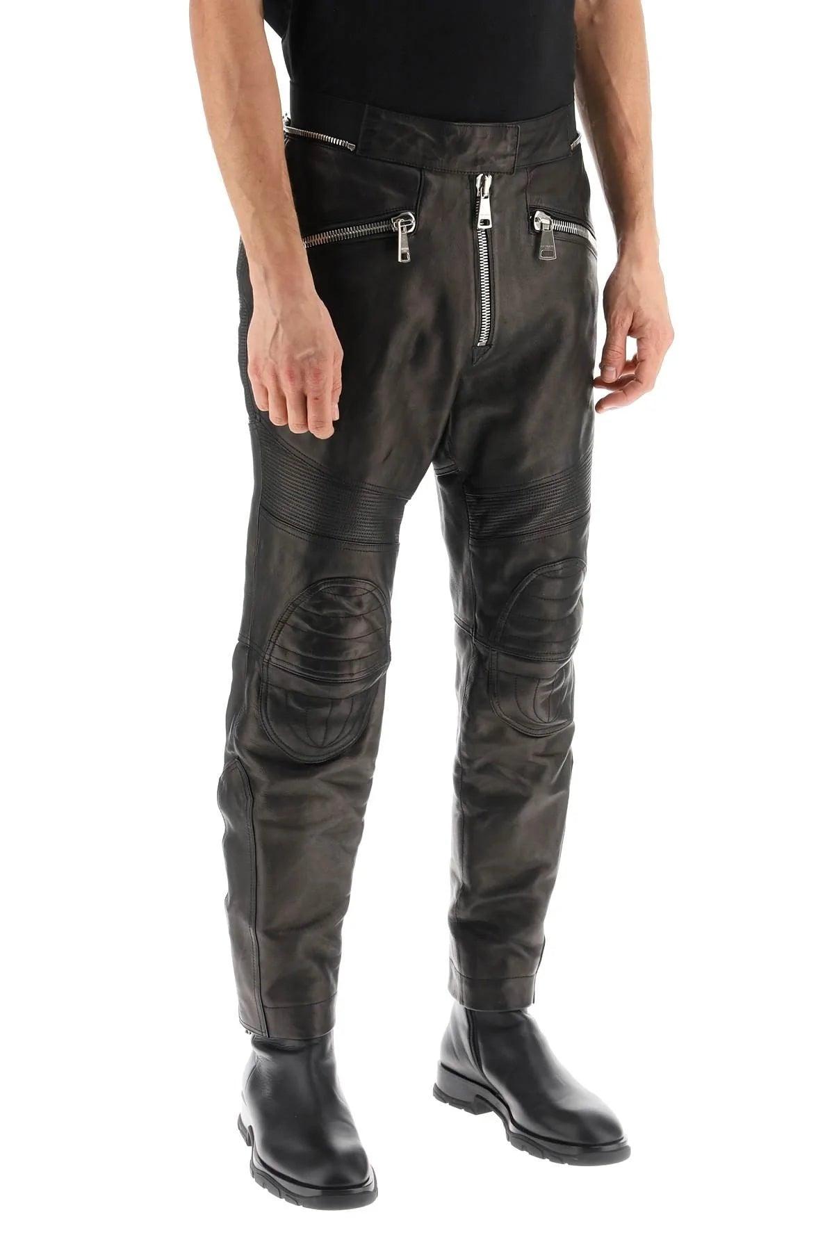 Balmain Zippered Leather Biker Pants in Black for Men | Lyst