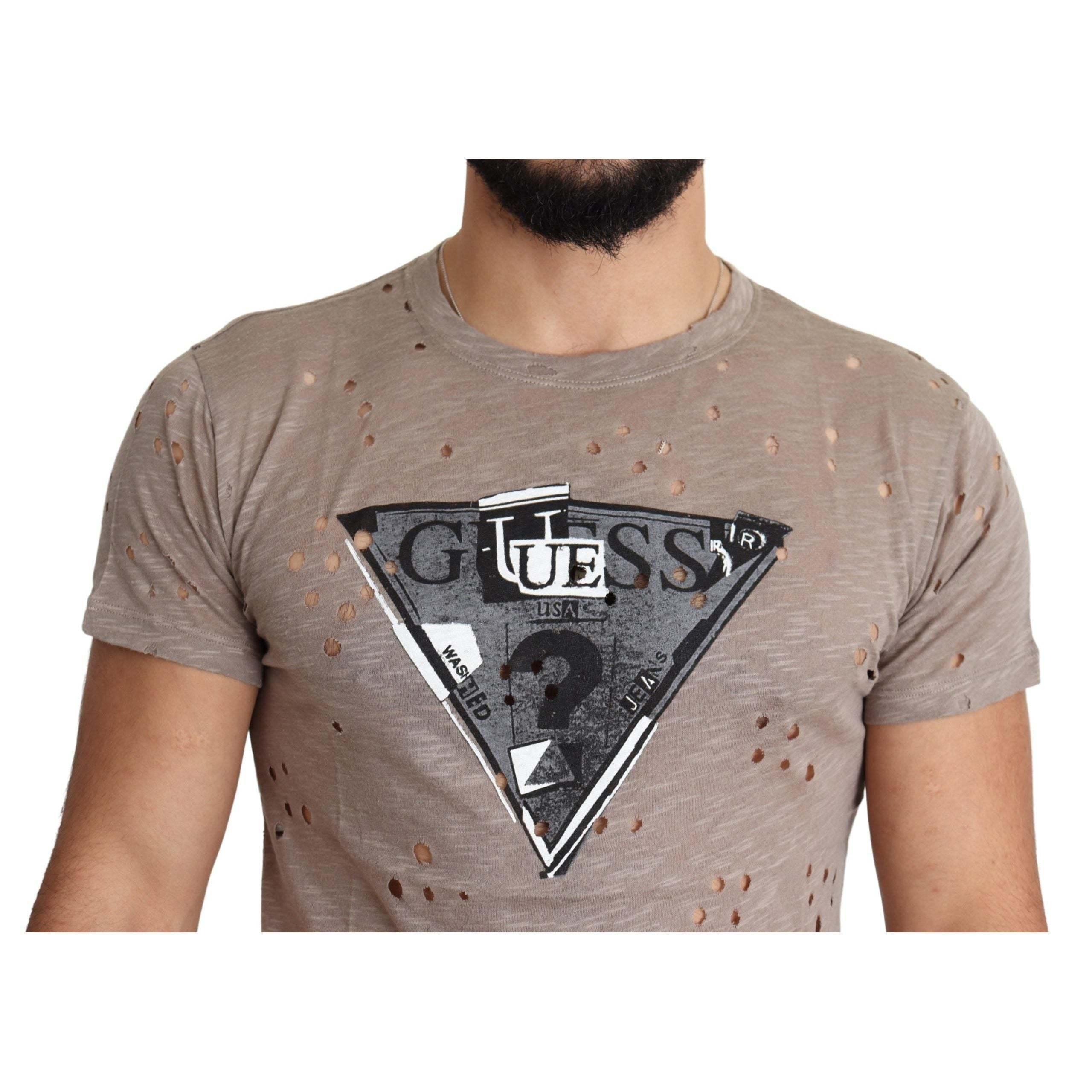 Guess Brown Cotton Stretch Logo Print Casual Perforated T-shirt in Gray for  Men | Lyst