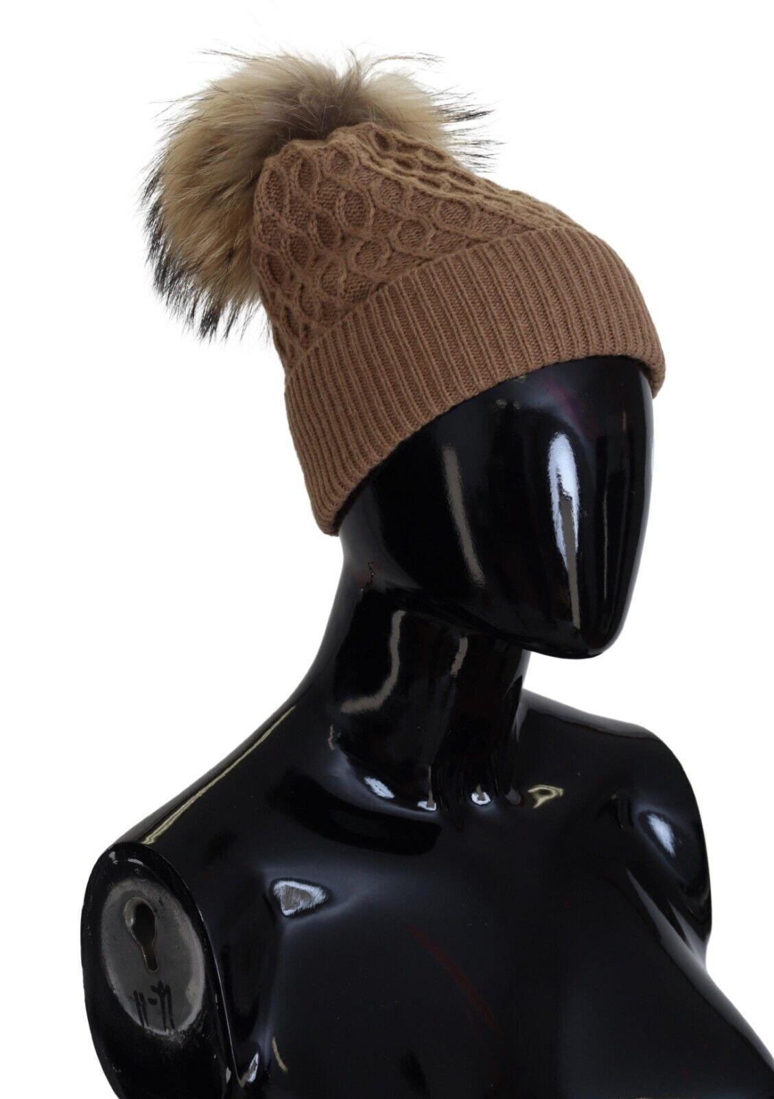 Brown Woolen With Fur Winter Beanie Cap, Size: Regular
