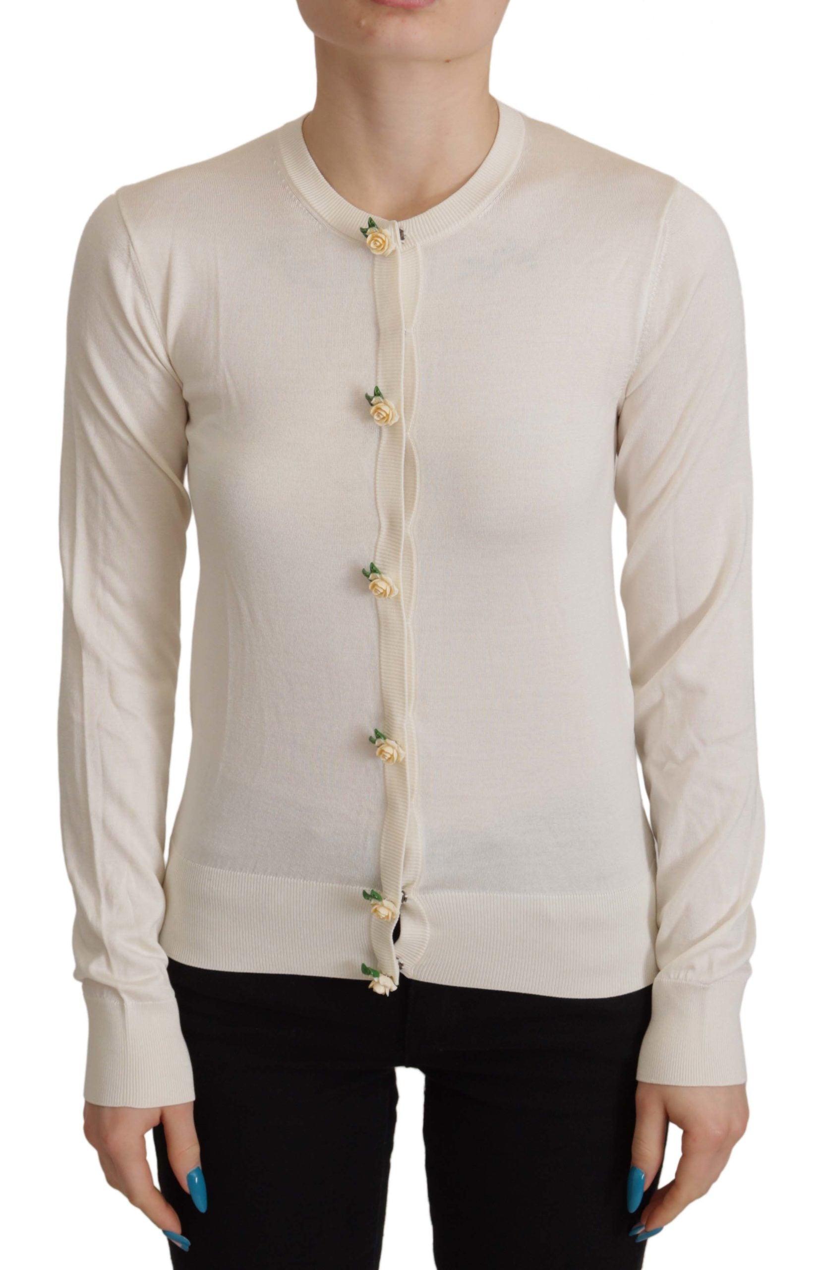 Dolce & Gabbana White Silk Knit Rose Button Cardigan Sweater in Natural |  Lyst
