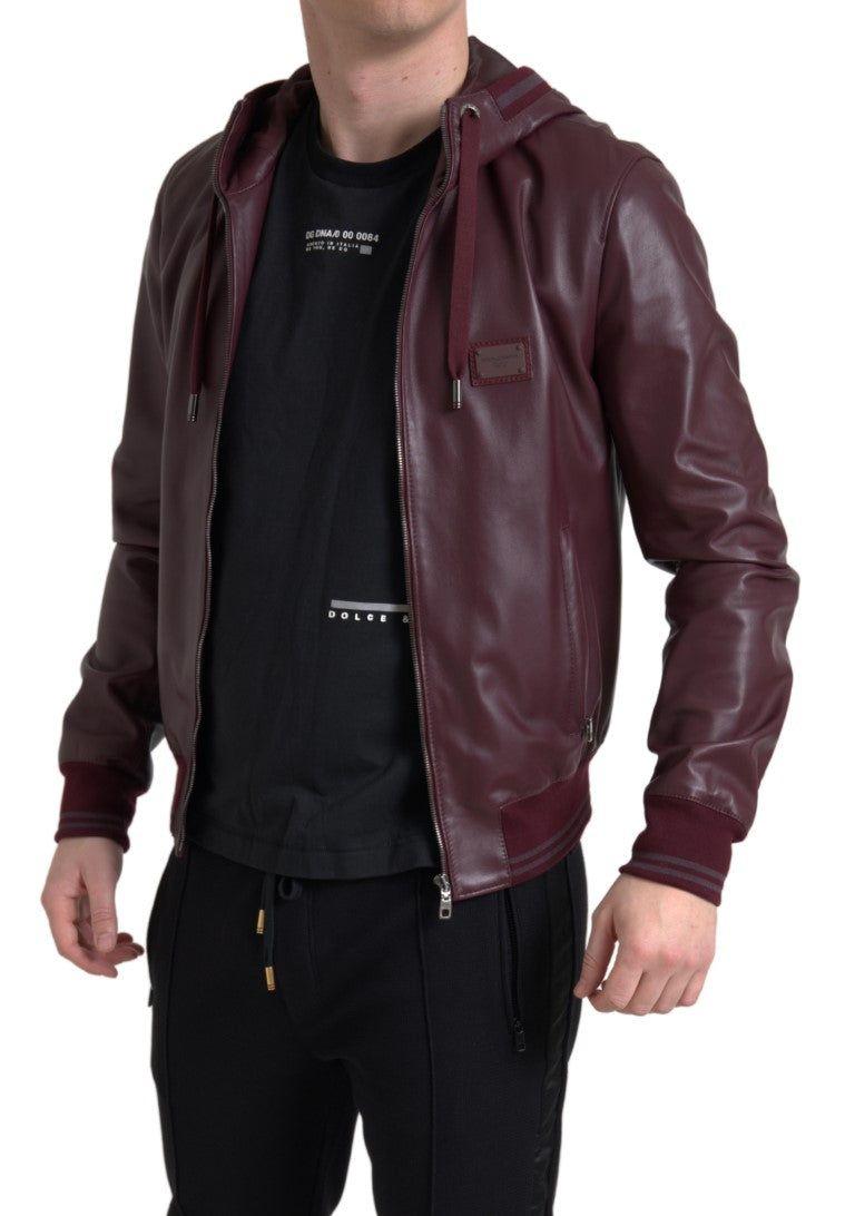 Dolce & Gabbana Bordeaux Leather Hooded Full Zipjacket in Purple