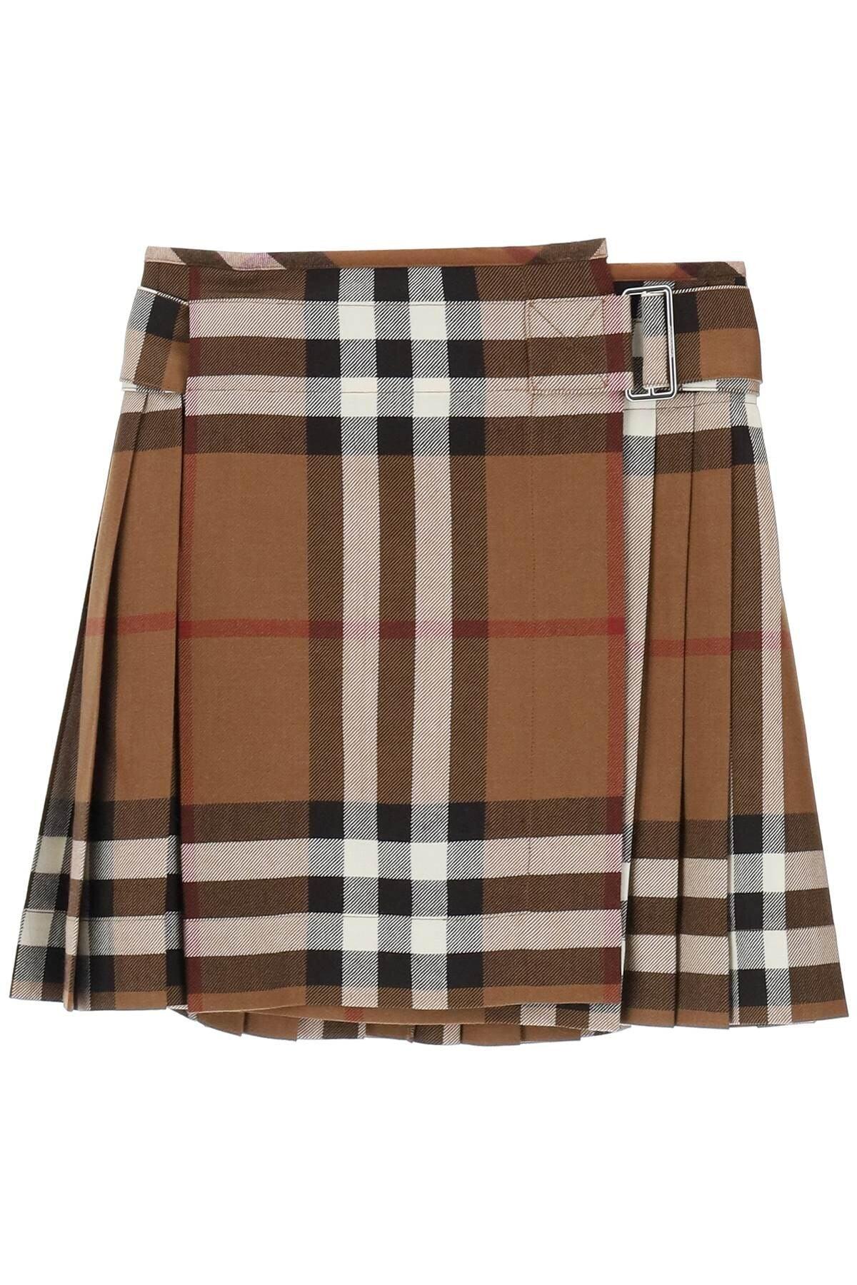 Burberry exaggerated Check Pleated Wool Mini Skirt in Brown | Lyst