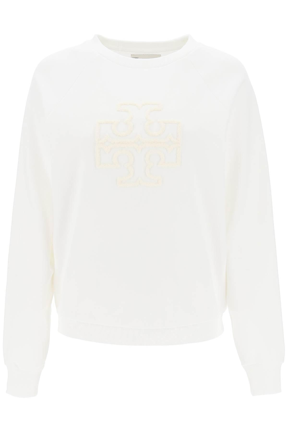 Tory Burch Crew Neck Sweatshirt With T Logo in White | Lyst