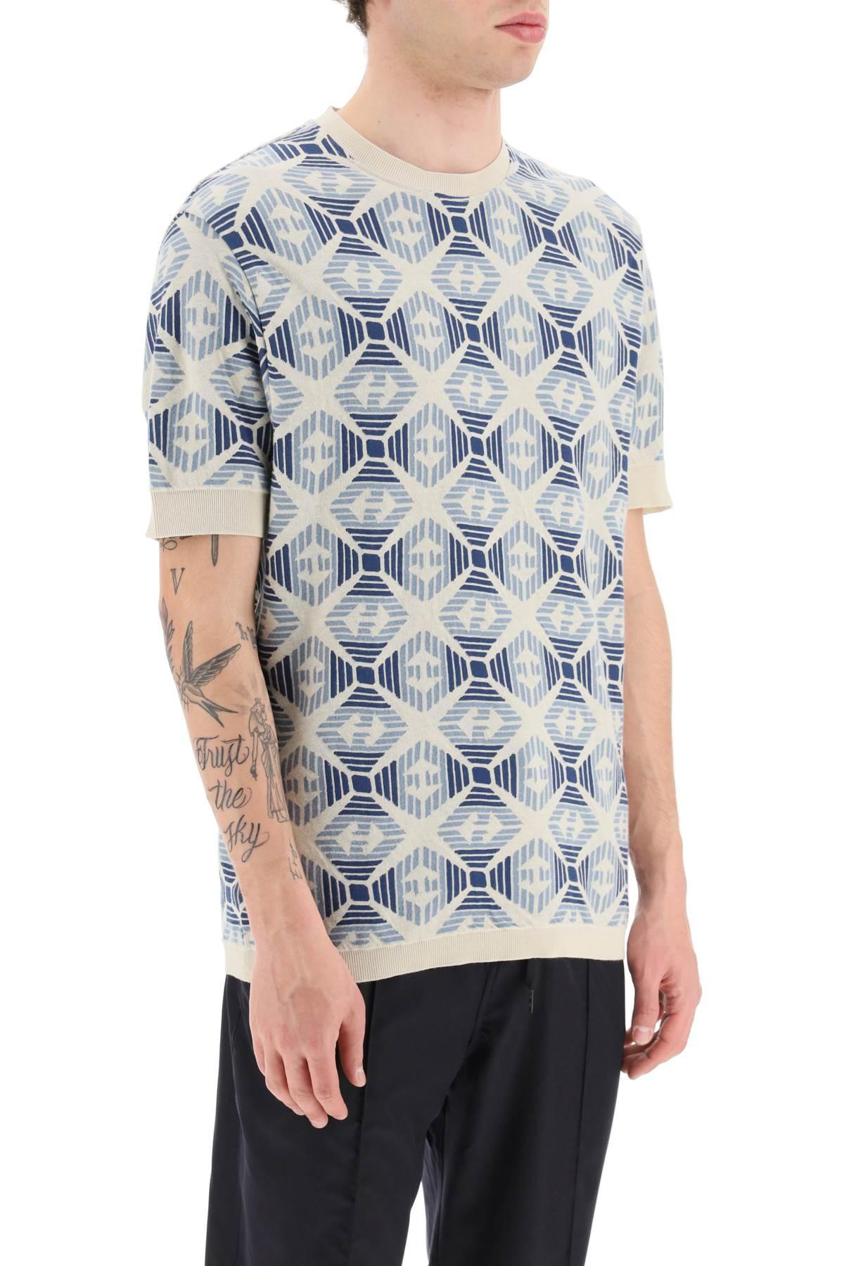 Emporio Armani Jacquard Cotton Knit T-shirt in Blue for Men | Lyst