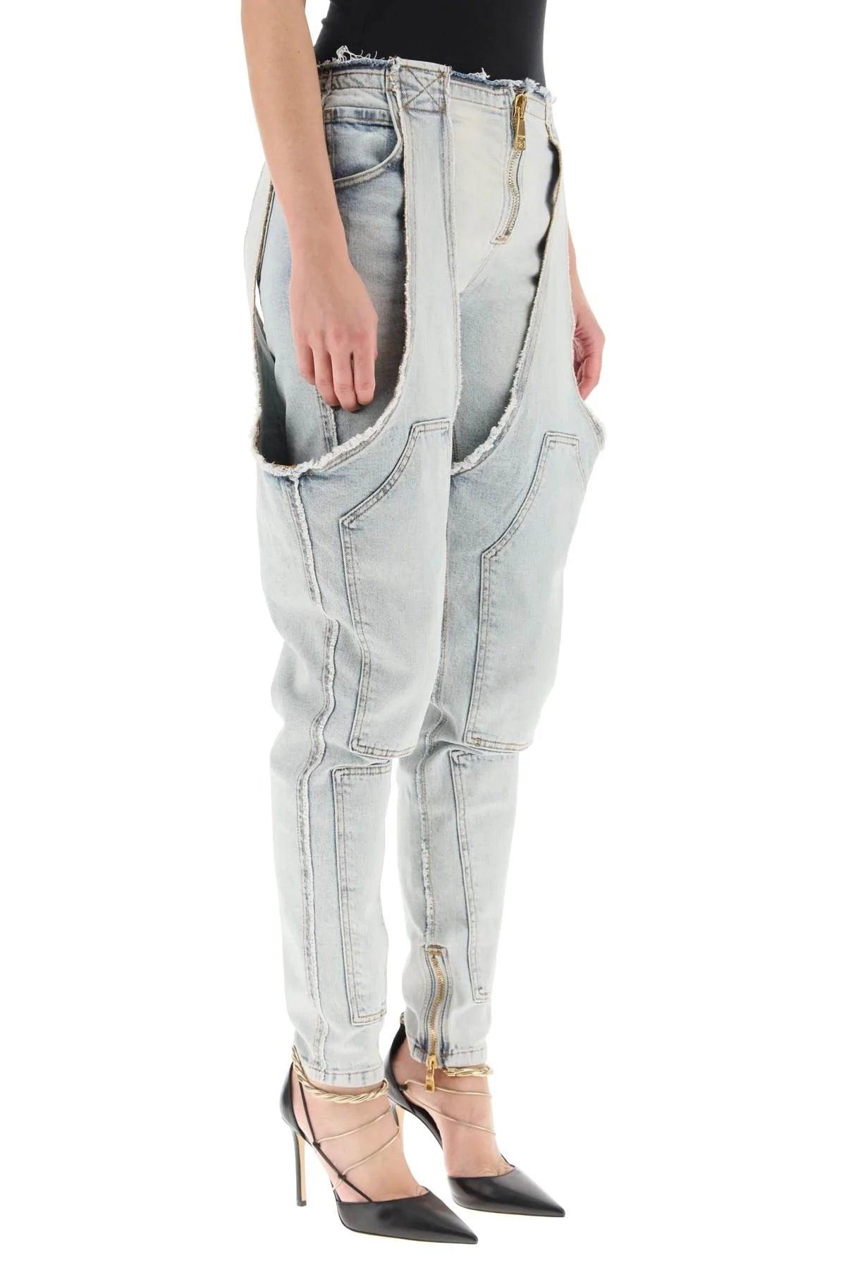 Balmain Jeans With Garter Effect Gaiters in Gray | Lyst
