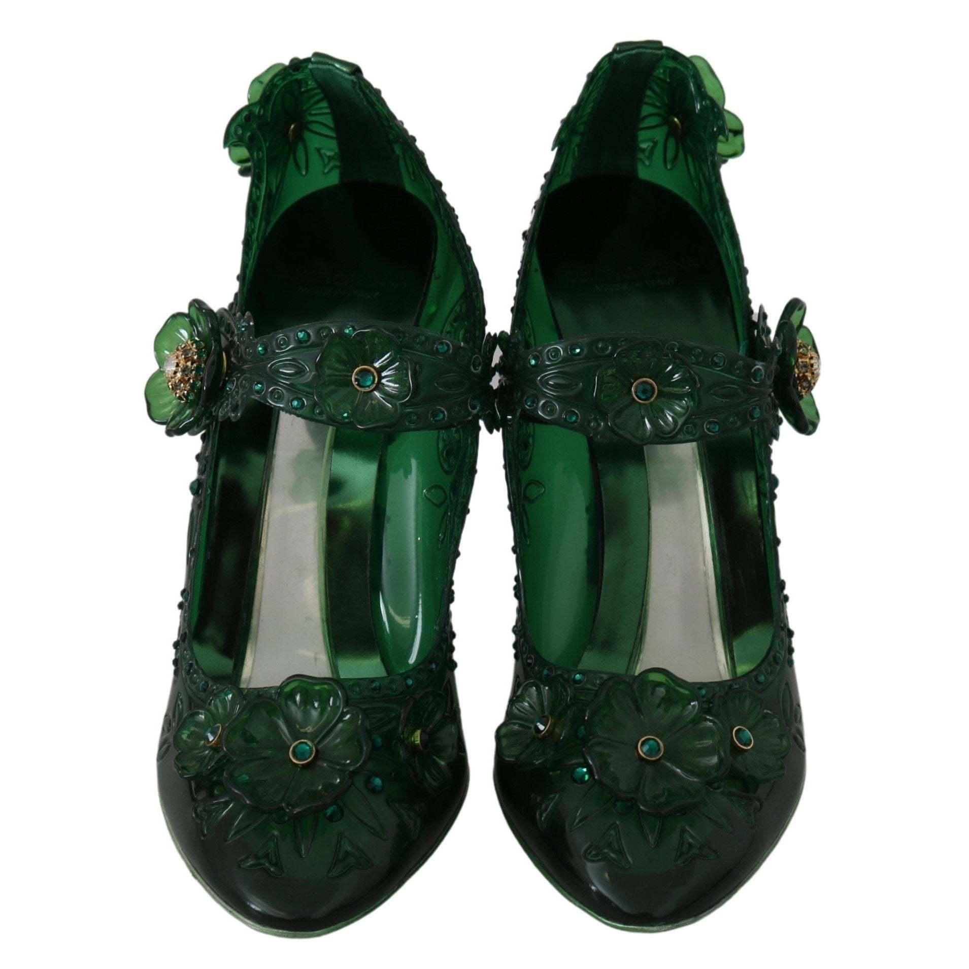 Dolce & Gabbana Green Floral Crystal Cinderella Heels Shoes | Lyst