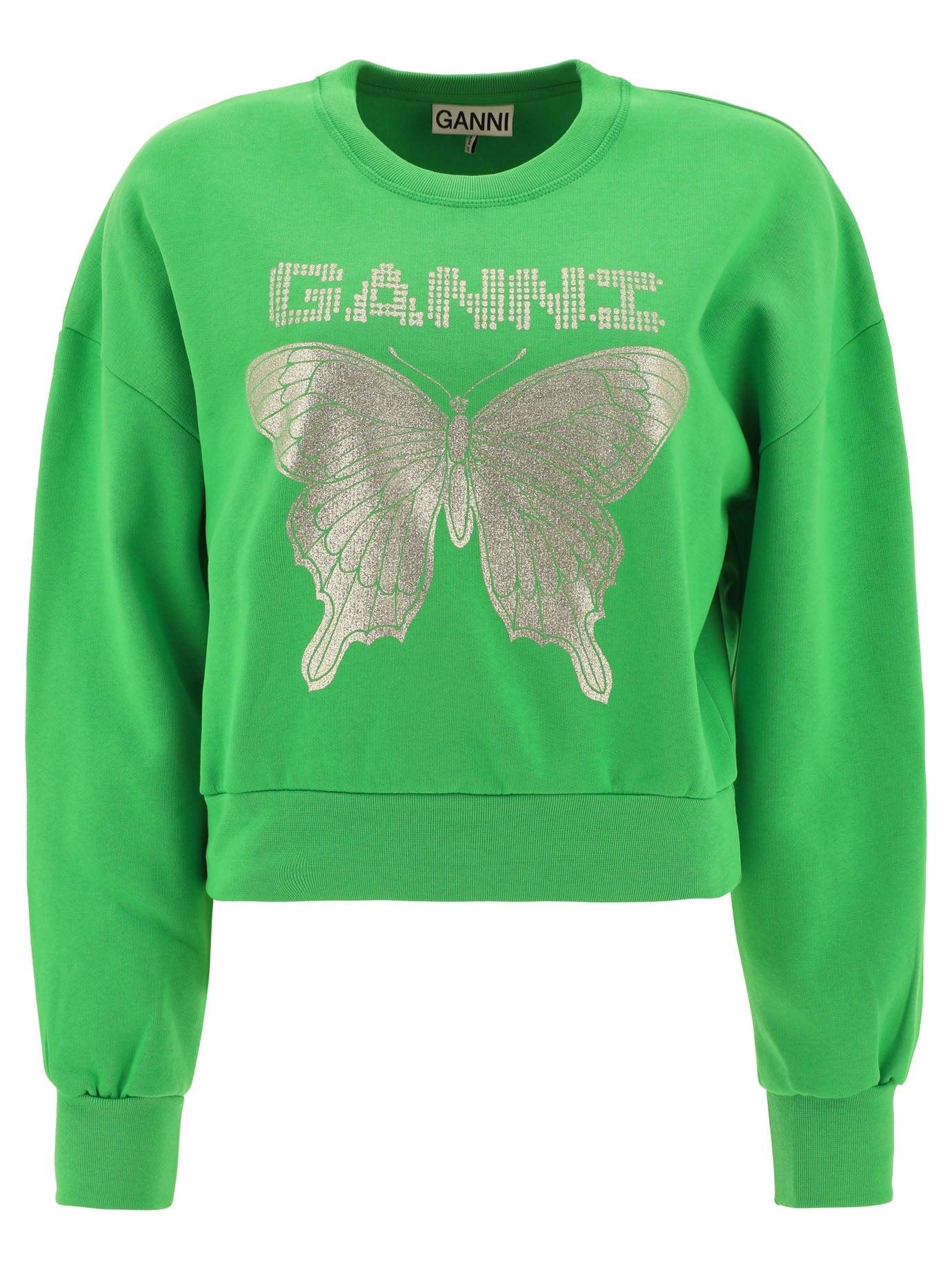 Ganni Butterfly Sweatshirt in Green | Lyst
