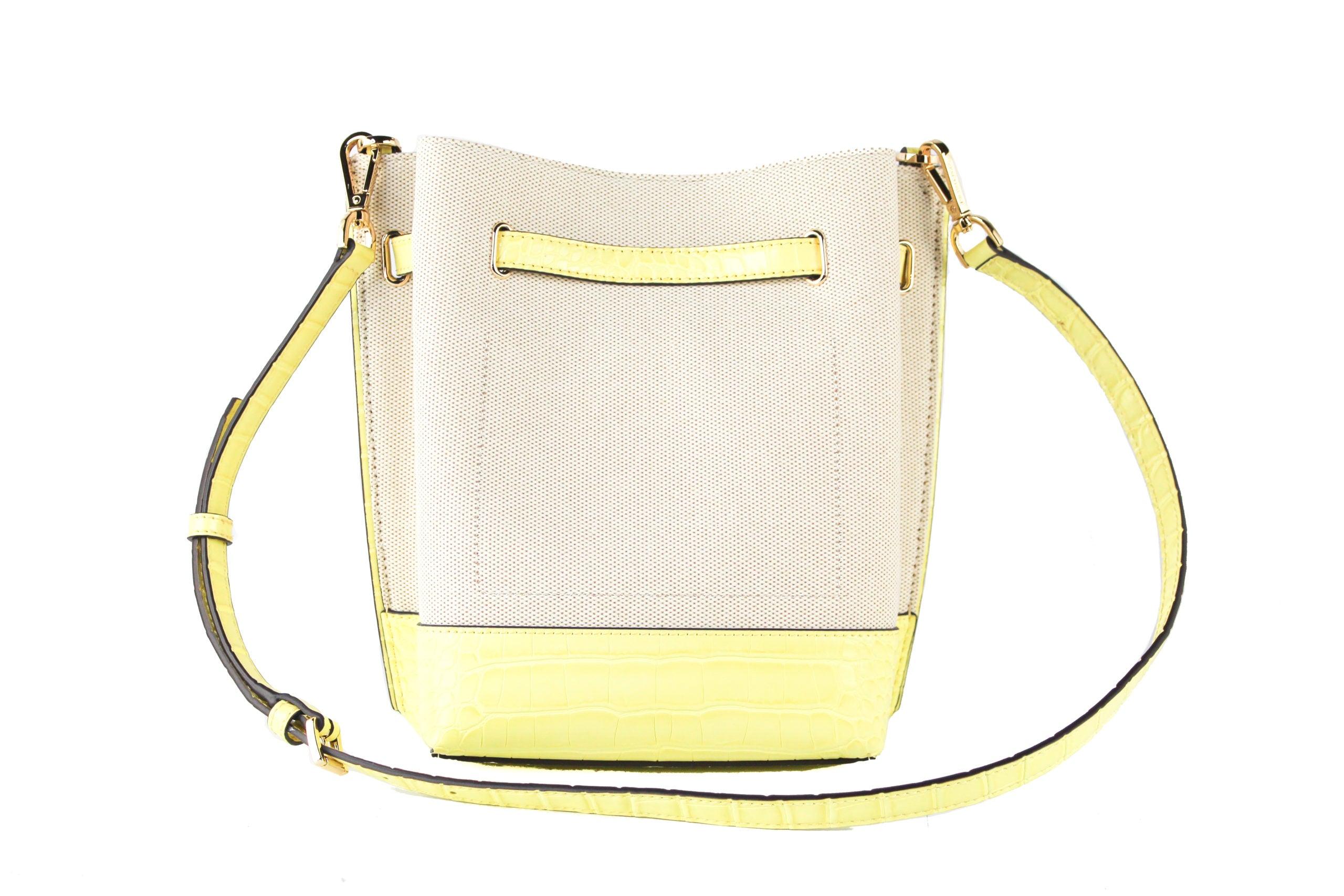 Michael Kors Emilia Small Canvas Snakeskin Print Leather Bucket Bag  Messenger Crossbody Handbag (buttercup) | Lyst