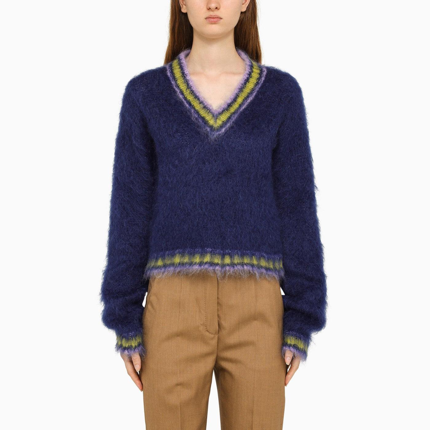 Marni - Yellow Mohair V-Neck Cardigan - Pullovers - Woman - Size: 38