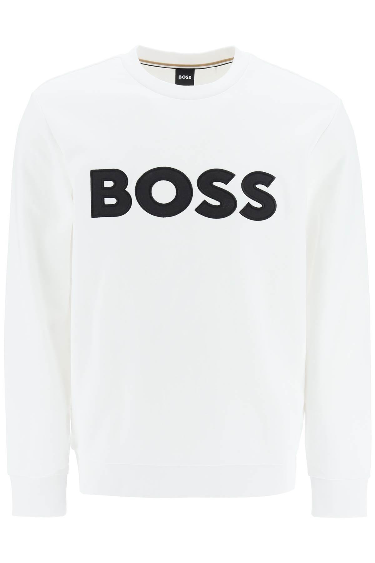 BOSS by HUGO BOSS Patch Logo Crew-neck Sweatshirt in White for Men | Lyst