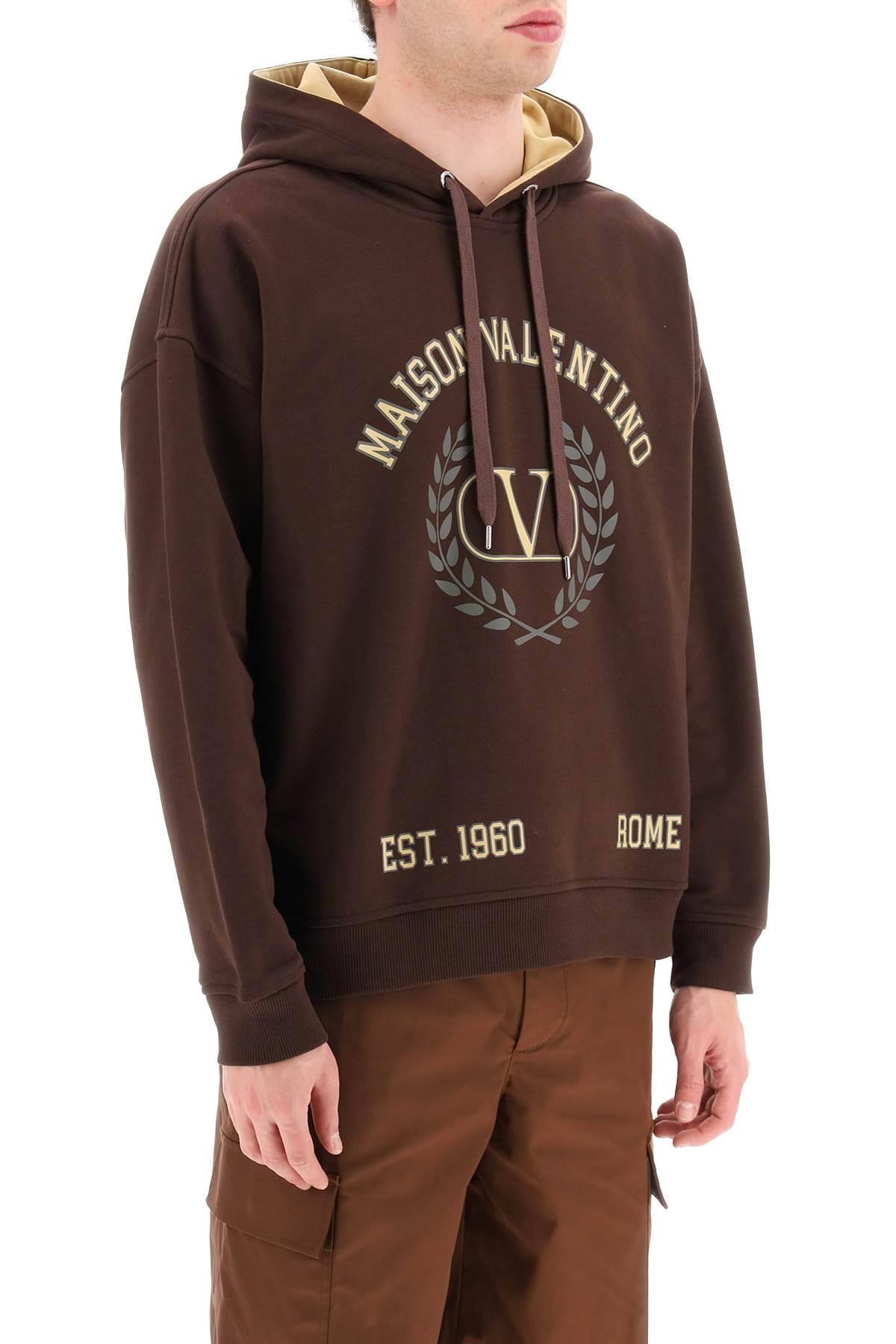 Valentino Logo Print Hoodie in Brown for Men | Lyst
