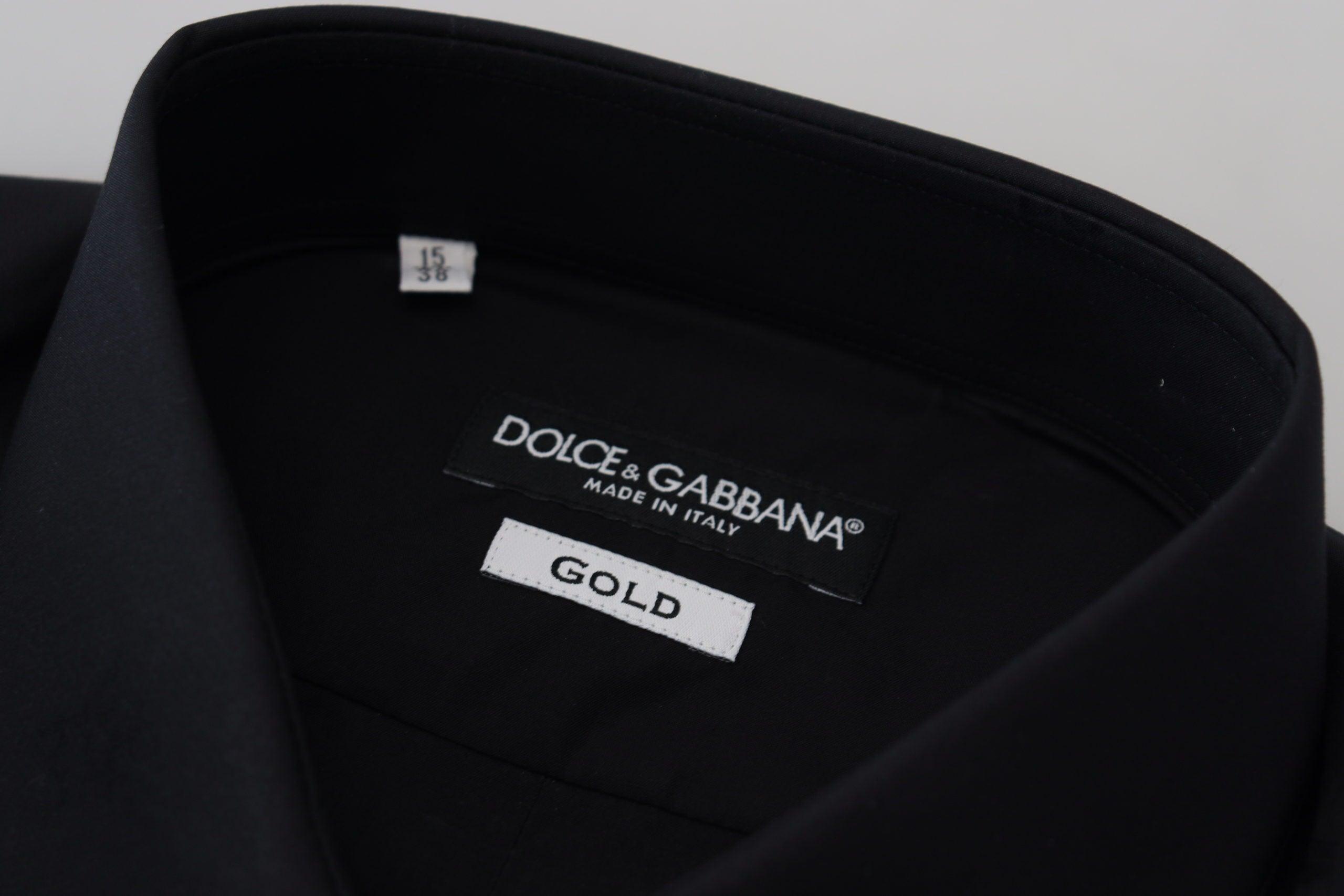 Dolce & Gabbana Black Cotton GOLD Slim Fit Dress Shirt