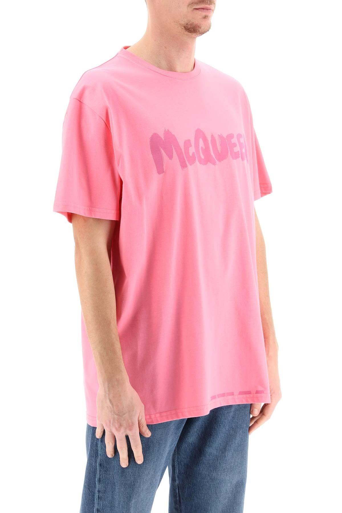 Alexander McQueen Mcqueen Graffiti Oversized T Shirt in Pink for 