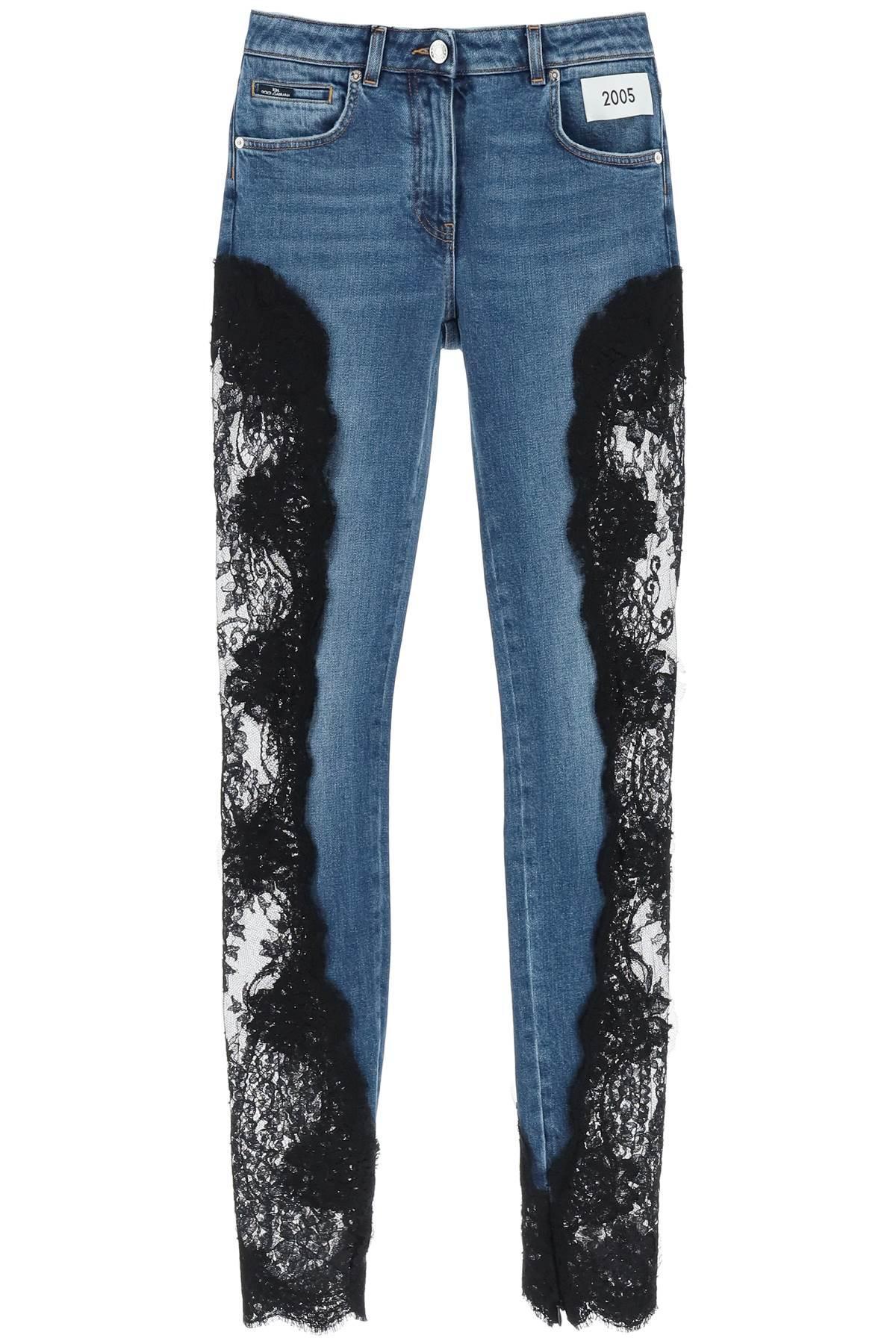 Dolce & Gabbana Slim Fit Jeans With Lace Inserts in Blue | Lyst