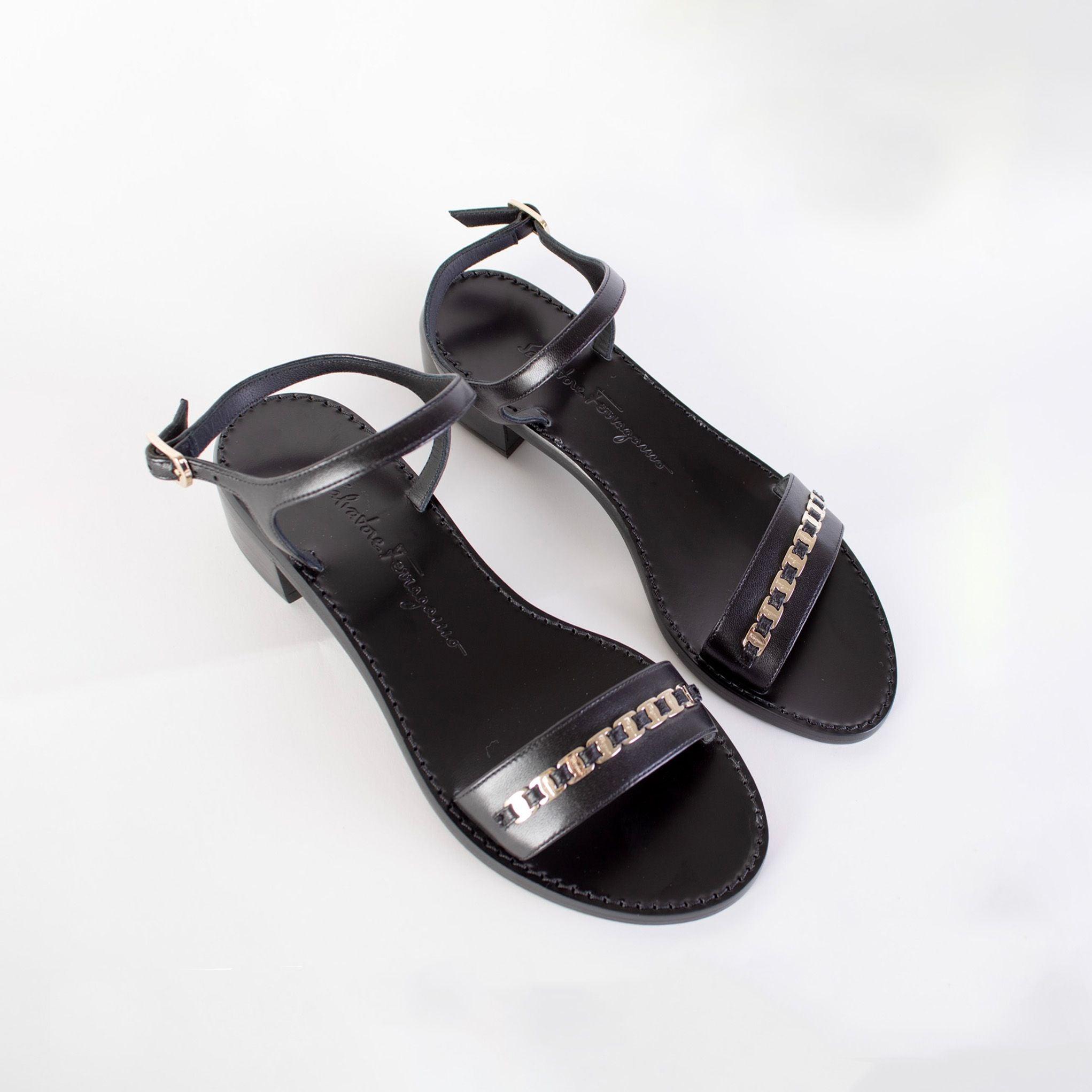 Ferragamo Black Leather Tremiti Sandals Lyst