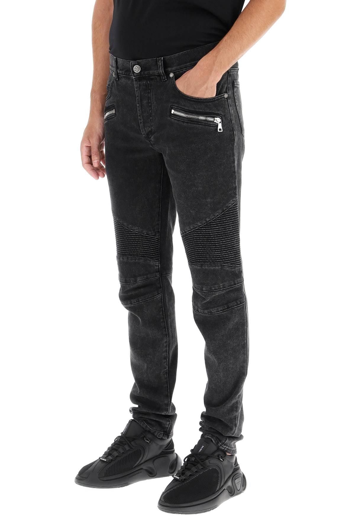 Balmain Tapered Biker Jeans in Black for Men | Lyst